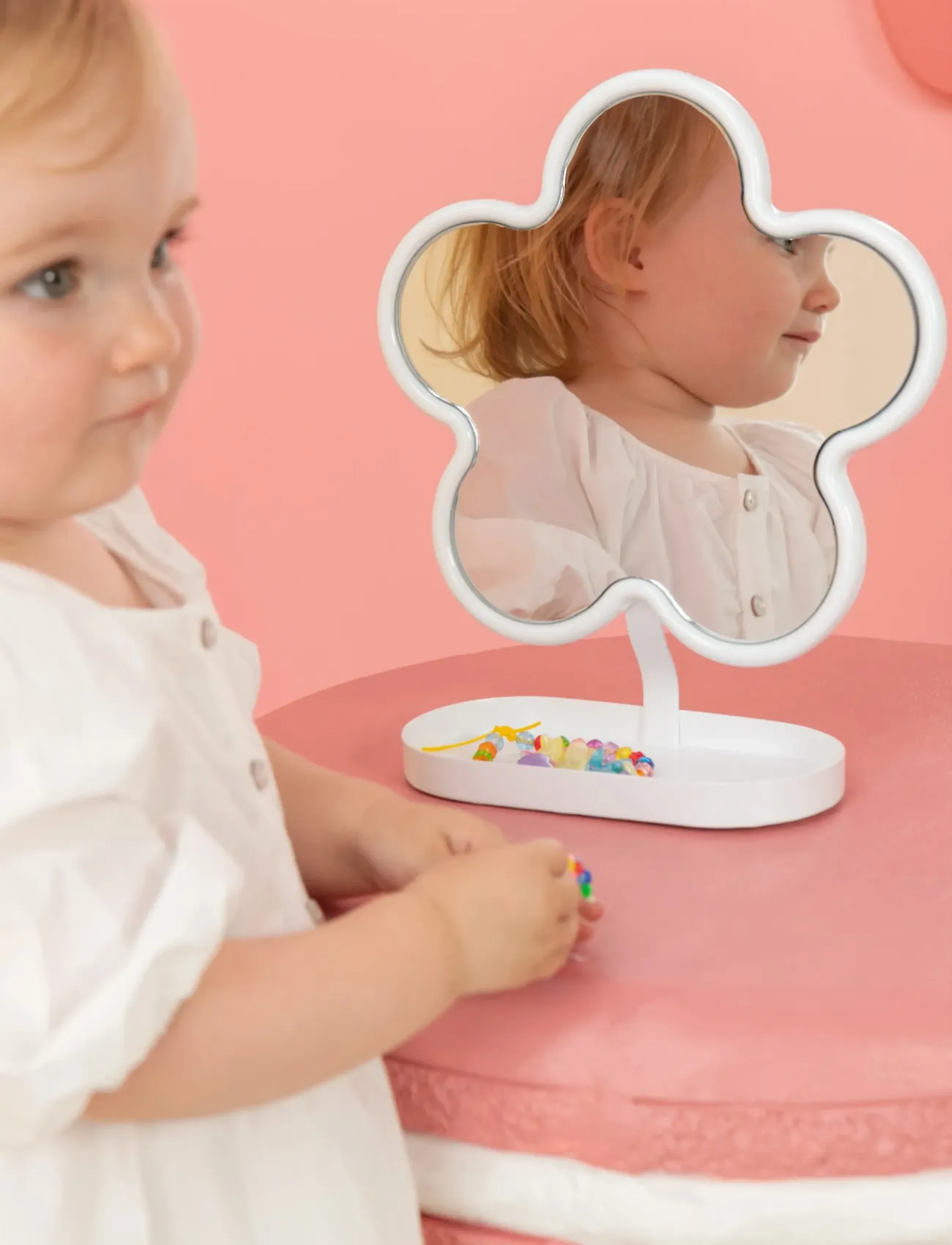 J-Line Table Mirror Flower Iron White, One Size, Bathroom Interior, Weiß - Mirrors, Kinder