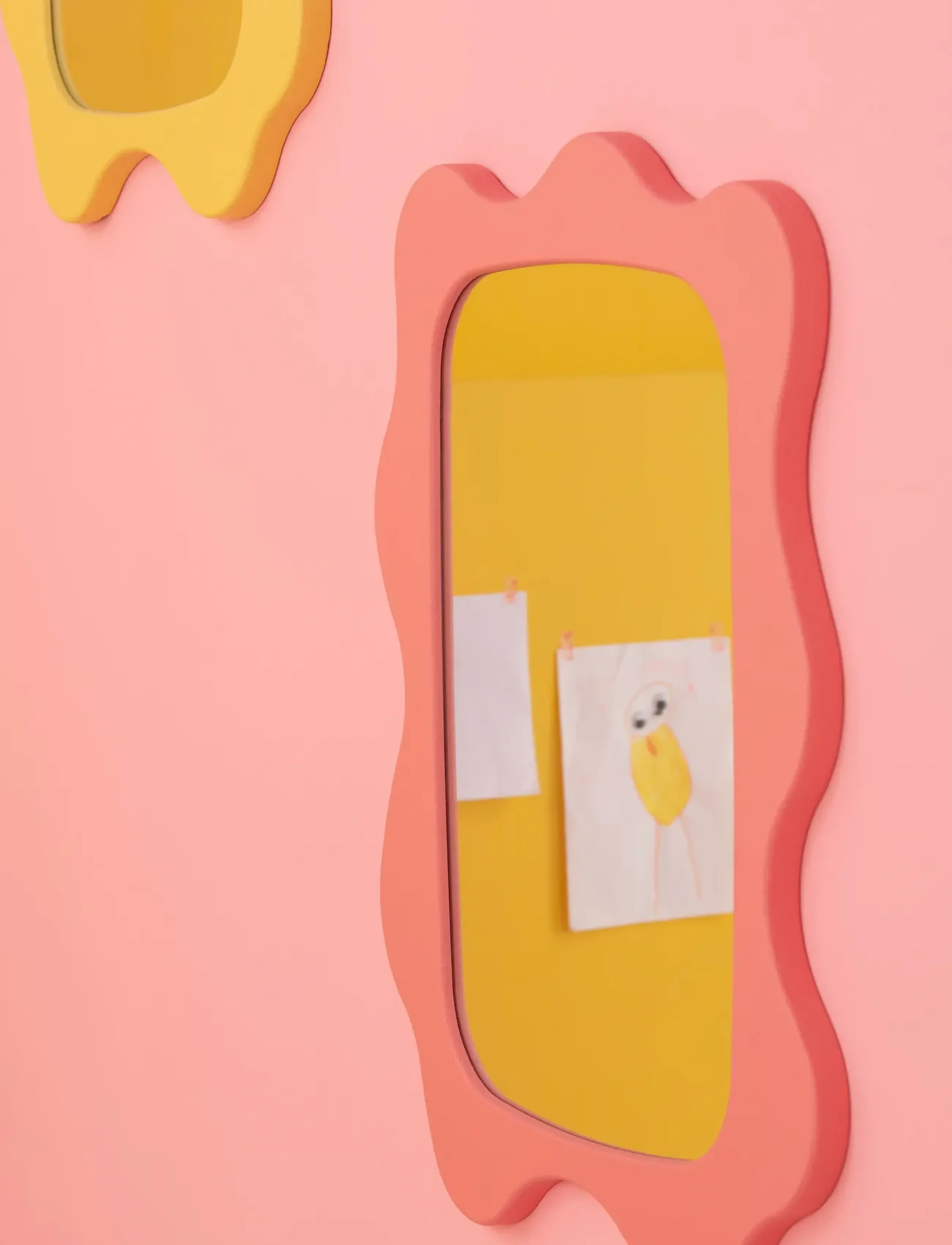 J-Line Wall Mirror Waves Mdf Dark Pink, One Size, Mirrors, Rosa - Kinder