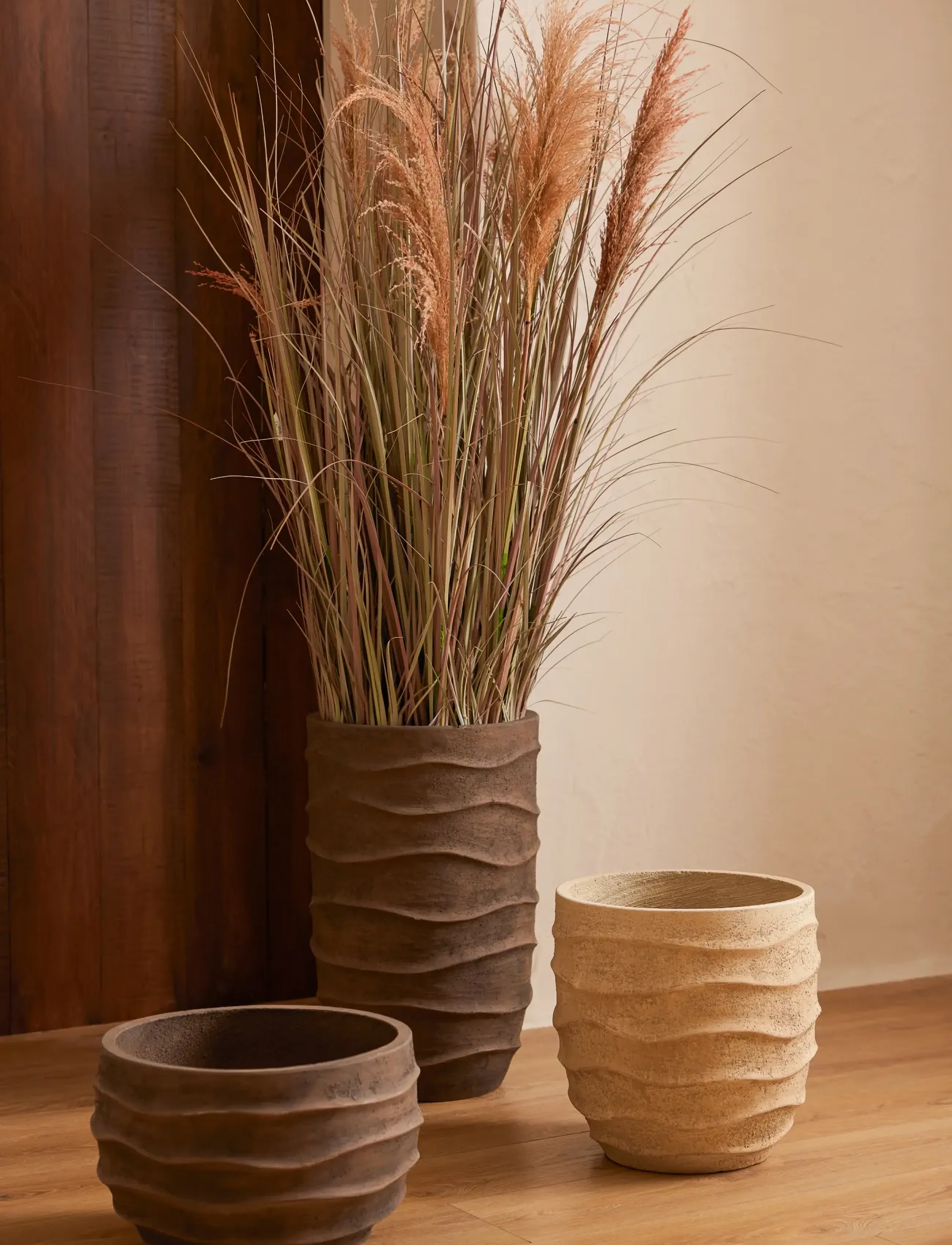 J-Line Flwrpot Waves+Outdoor Br S, H24.5 cm, Decoration, Braun - Flower Pots, Homeware