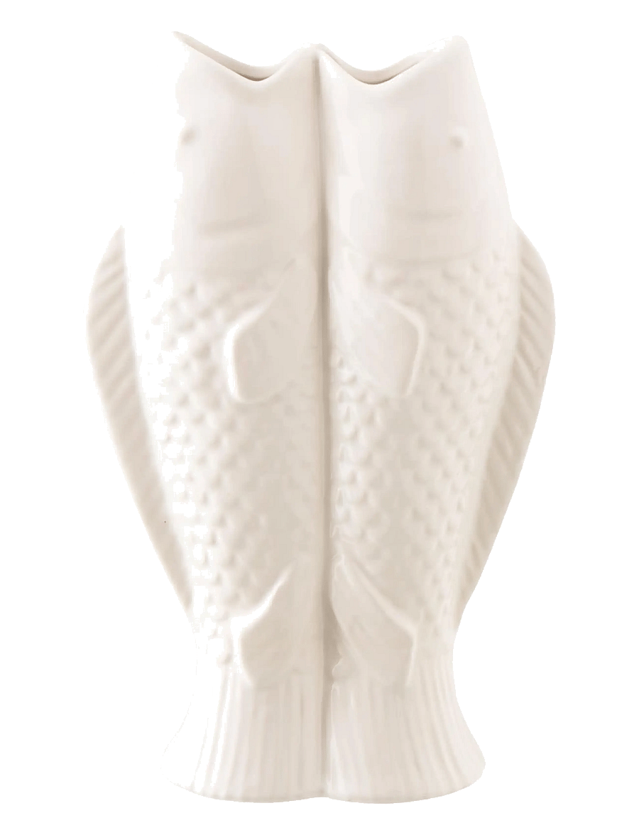 J-Line - VASE 2 FISH STONEWARE WHITE - figūras un skulptūras - white - 1
