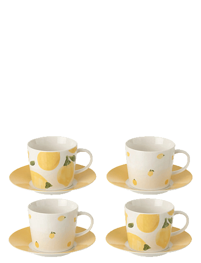 J-Line S/4 COFFEE CUP + SAUCER LEM WH/YELL L - Tassid ja kruusid - WHITE / yellow