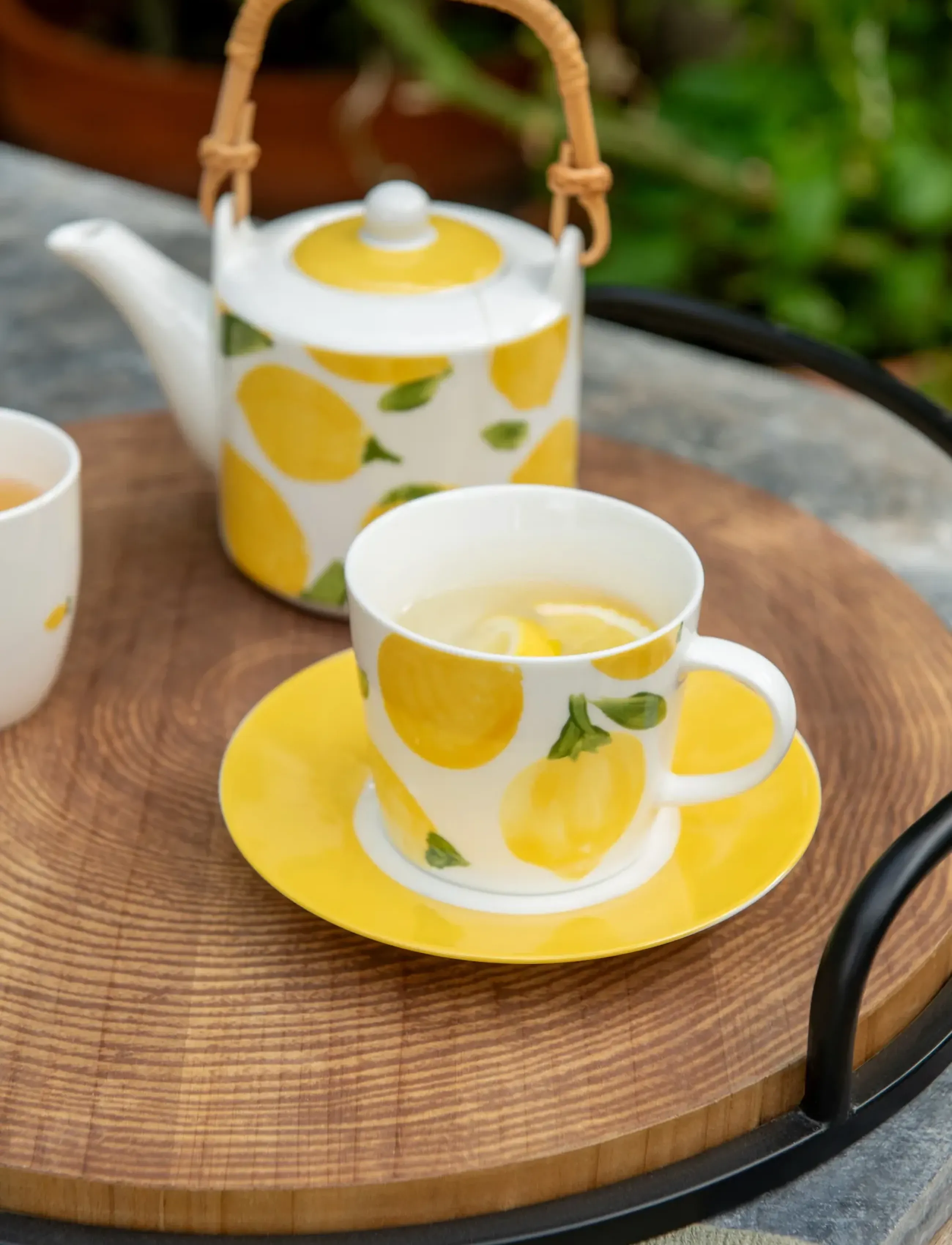 J-Line S/4 Coffee Cup + Saucer Lem Wh/Yell L, Ø 13.8 cm, Yellow, Kopper & Krus > Kaffekopper, Unisex