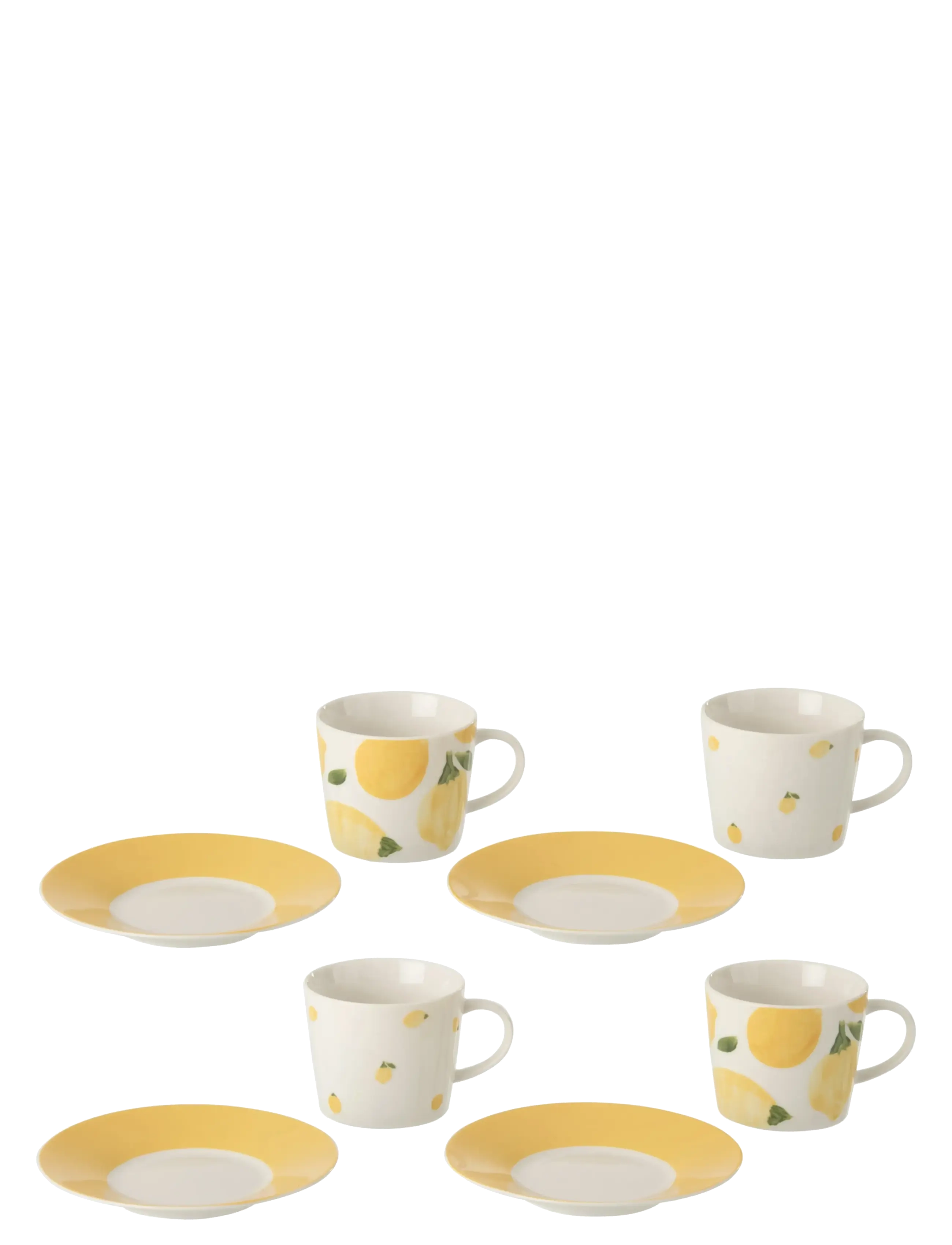 J-Line - S/4 COFFEE CUP + SAUCER LEM WH/YELL L - kaffibollar - white - 2