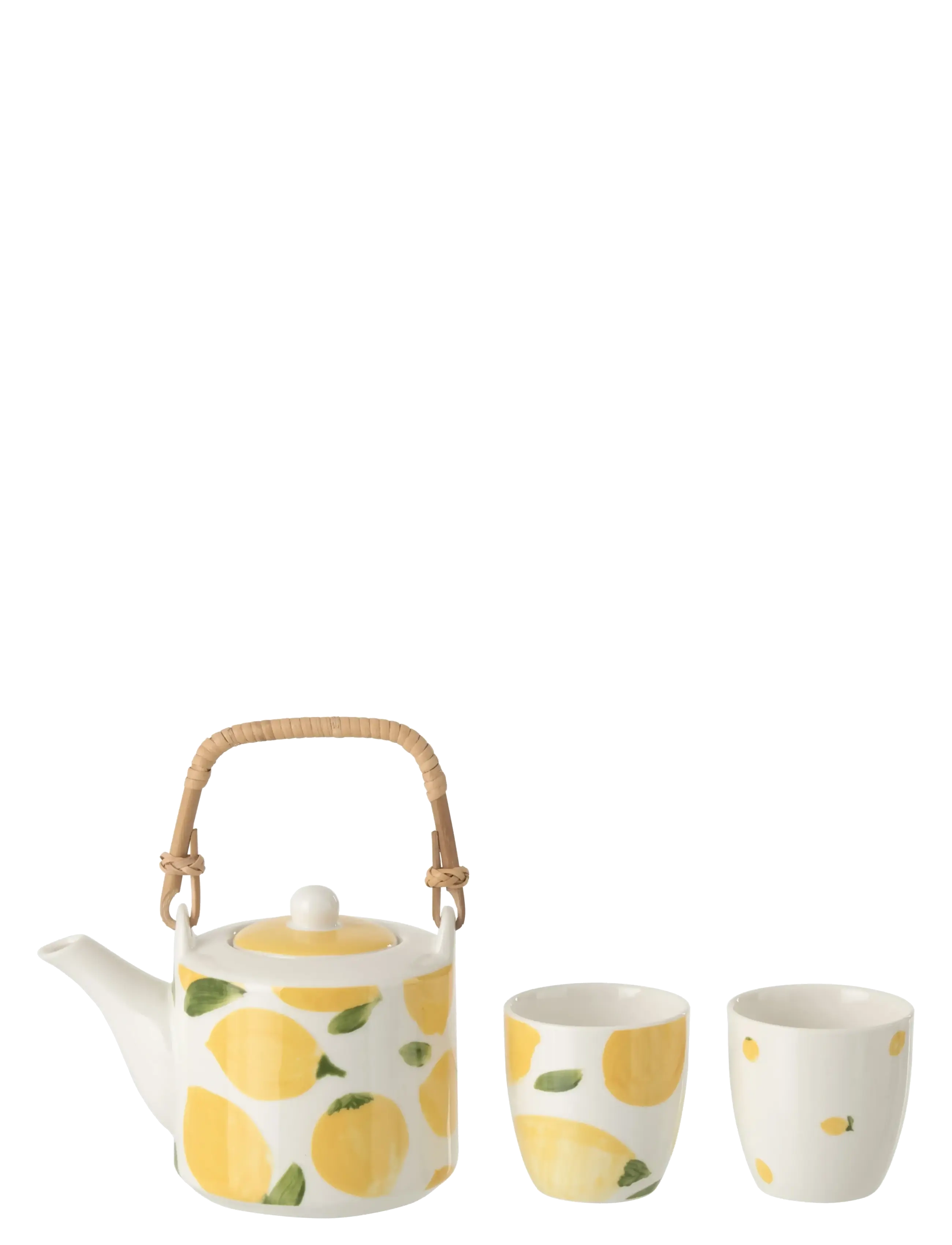 J-Line S/3 Teapot+Cups Lem Ceram Wh/Yell, Tea Kop, Hvid, Str: H16CM