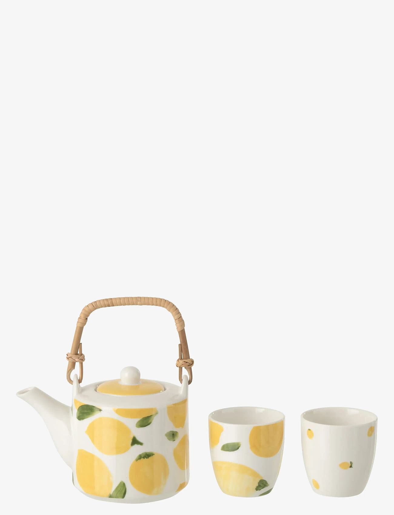 J-Line - S/3 TEAPOT+CUPS LEM CERAM WH/YELL - czajniki - white - 1