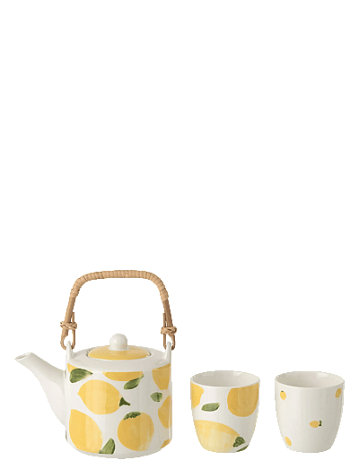 J-Line S/3 TEAPOT+CUPS LEM CERAM WH/YELL - Karaffen & Kannen - WHITE / white