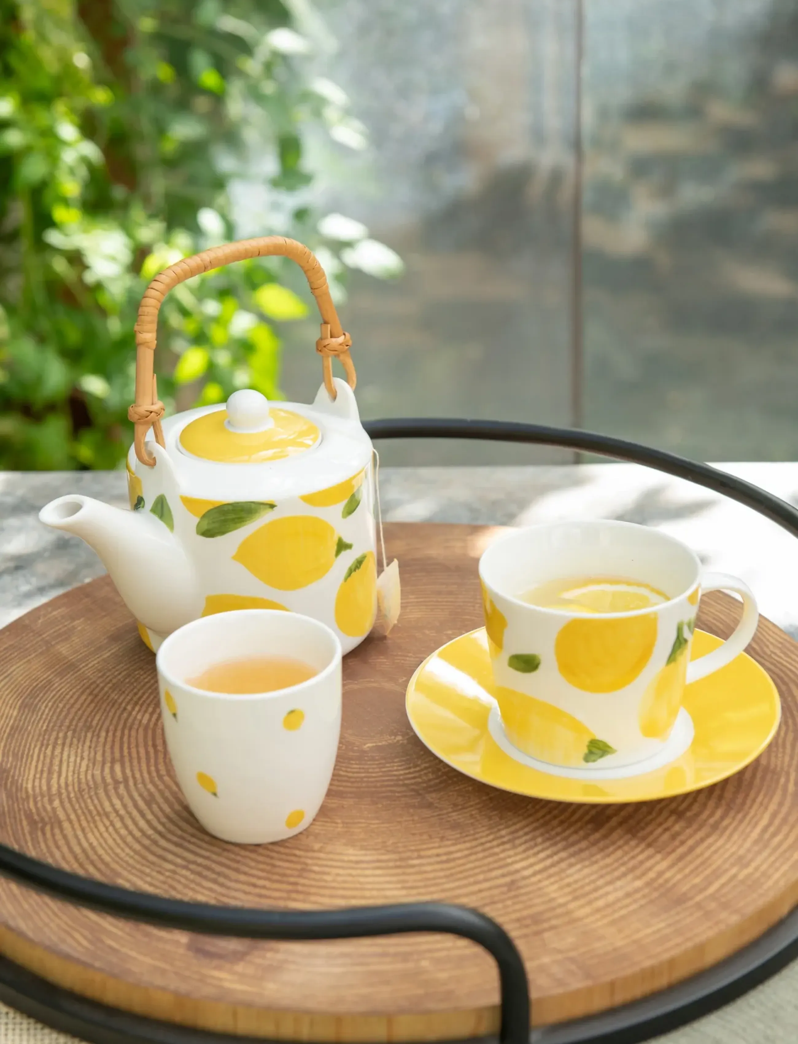 J-Line S/3 Teapot+Cups Lem Ceram Wh/Yell, H16 cm, Cups & Mugs, Weiß - Tea Cups, Homeware
