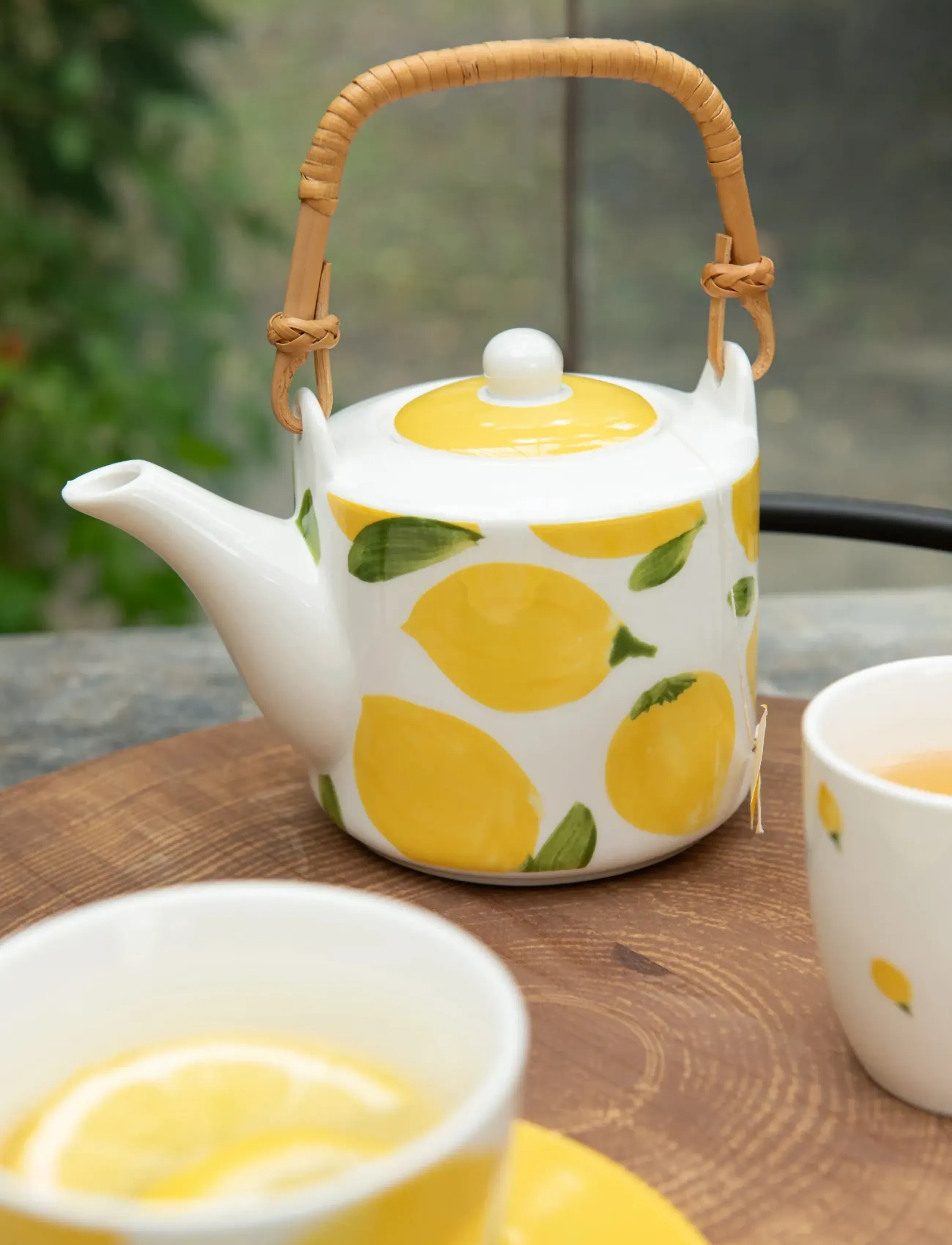 J-Line - S/3 TEAPOT+CUPS LEM CERAM WH/YELL - teapots - white - 3
