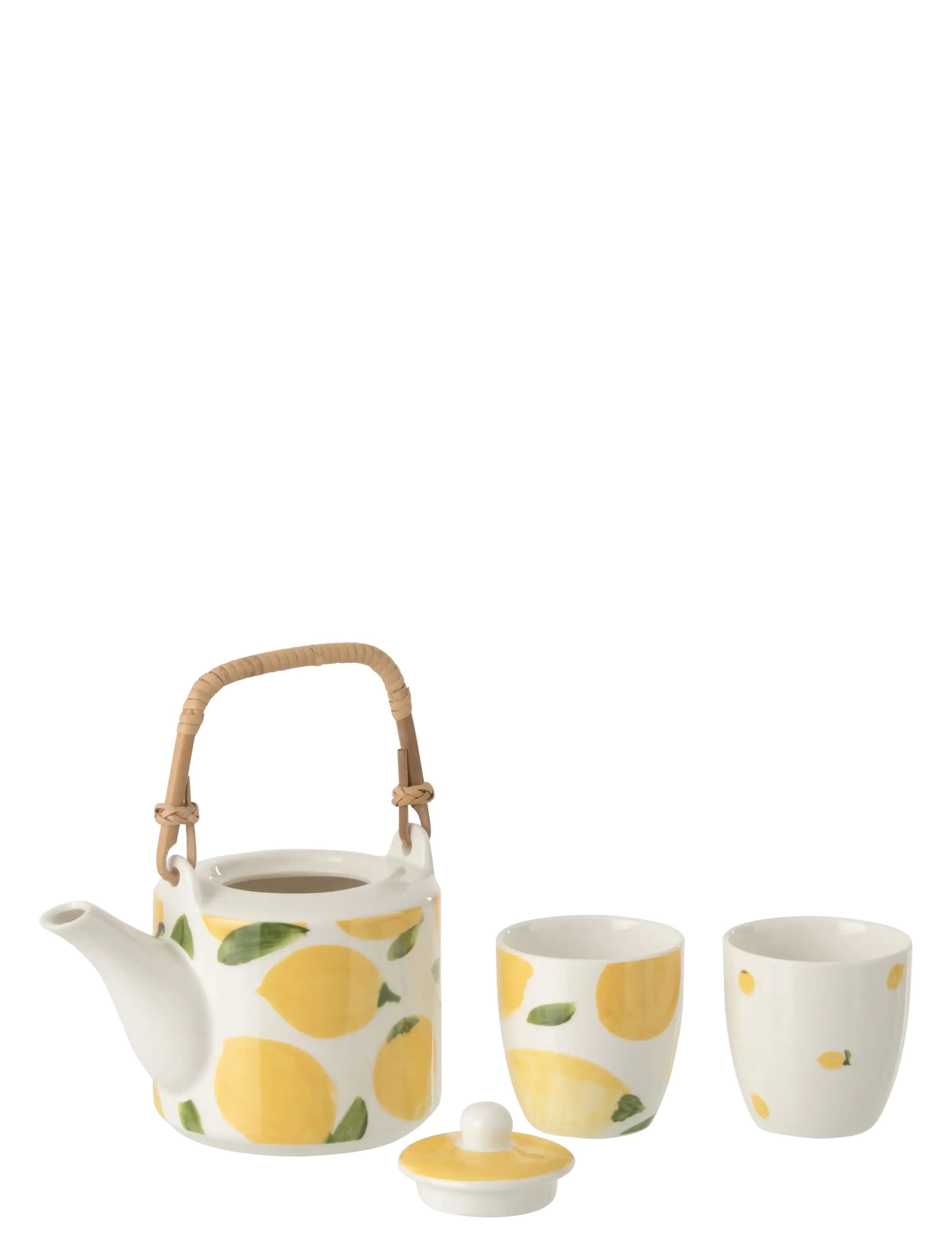 J-Line - S/3 TEAPOT+CUPS LEM CERAM WH/YELL - teapots - white - 2