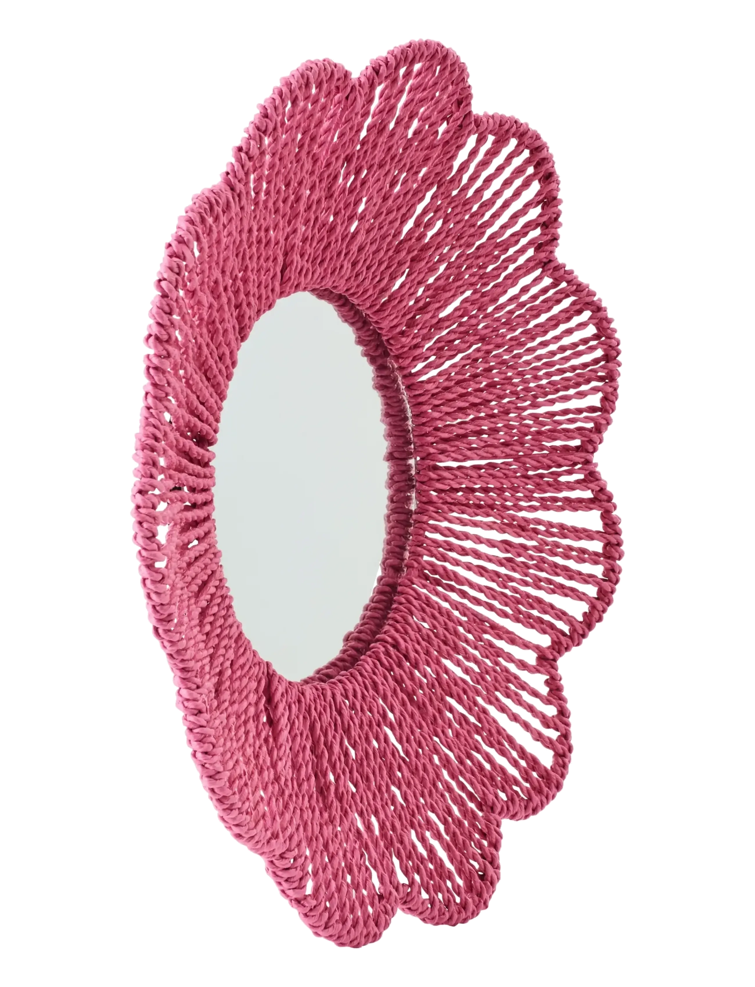 J-Line - WALL MIRROR RAFFIA DARK PINK - dekorative wohnaccessoires - pink - 1