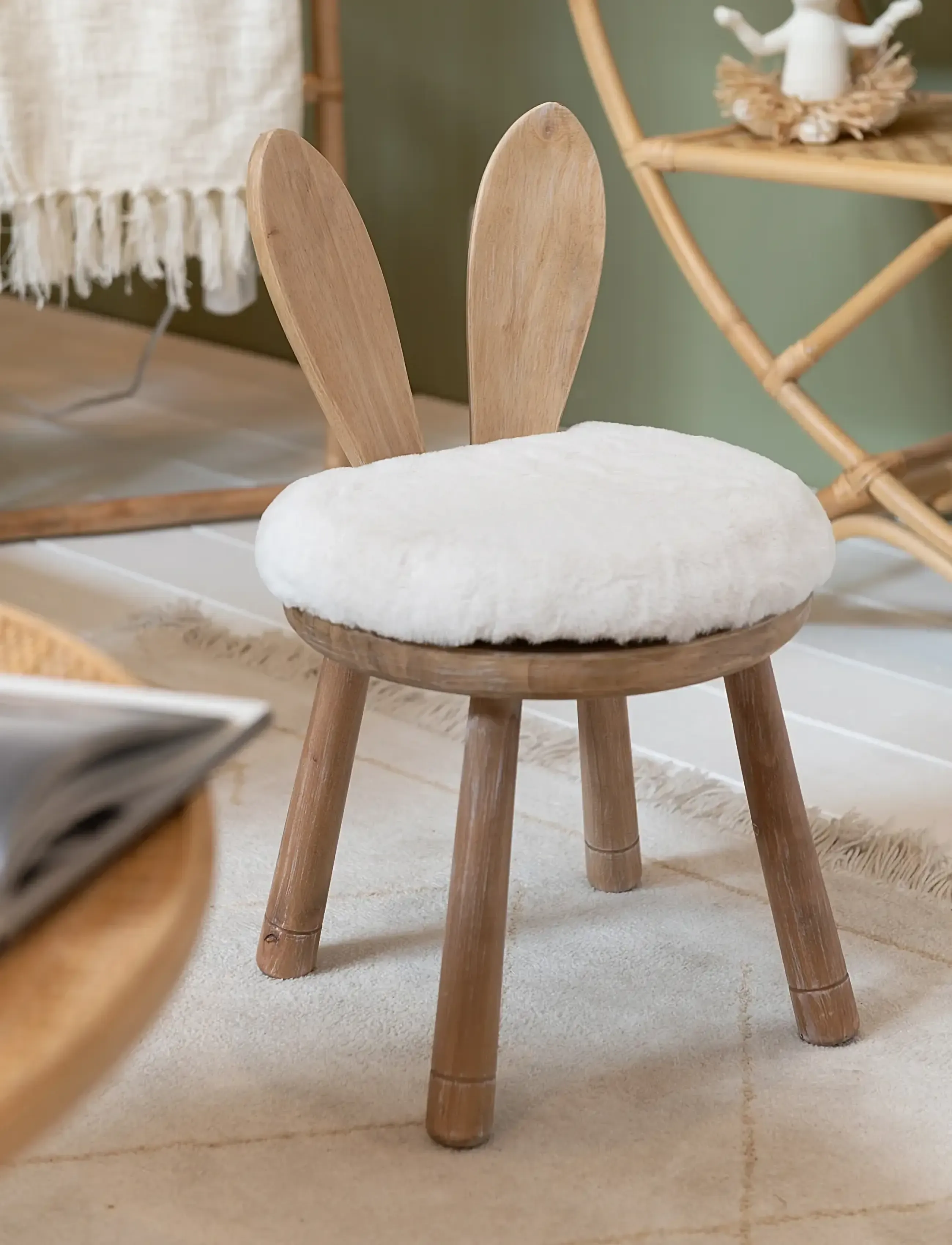 J-Line Chair Ear Rabbit Wood Natural, One Size, Furniture - Chairs & Stools, Kinder