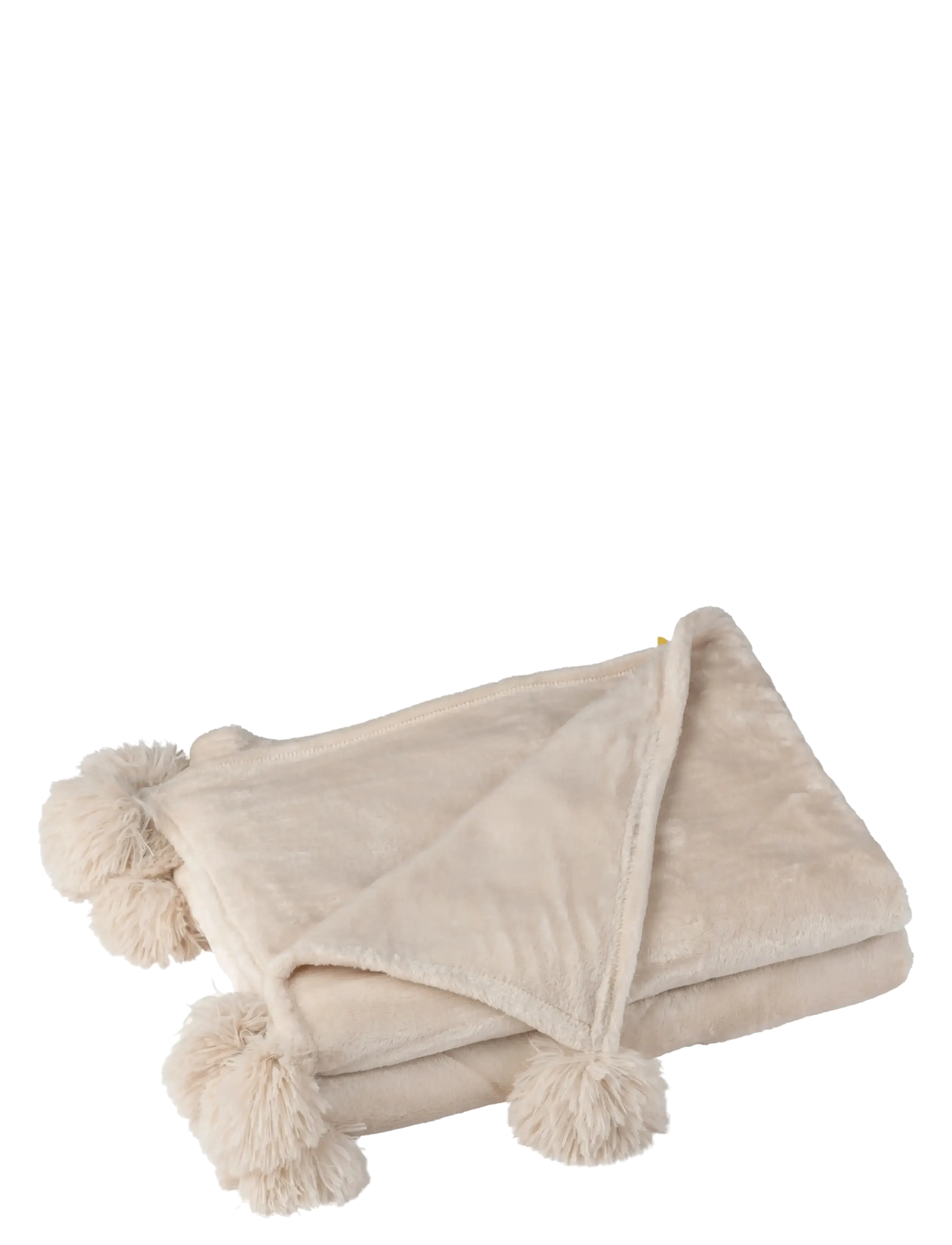 J-Line Plaid Pompom Polyester Light Beige, Blankets & Quilts, Beige, Str: ONE SIZE