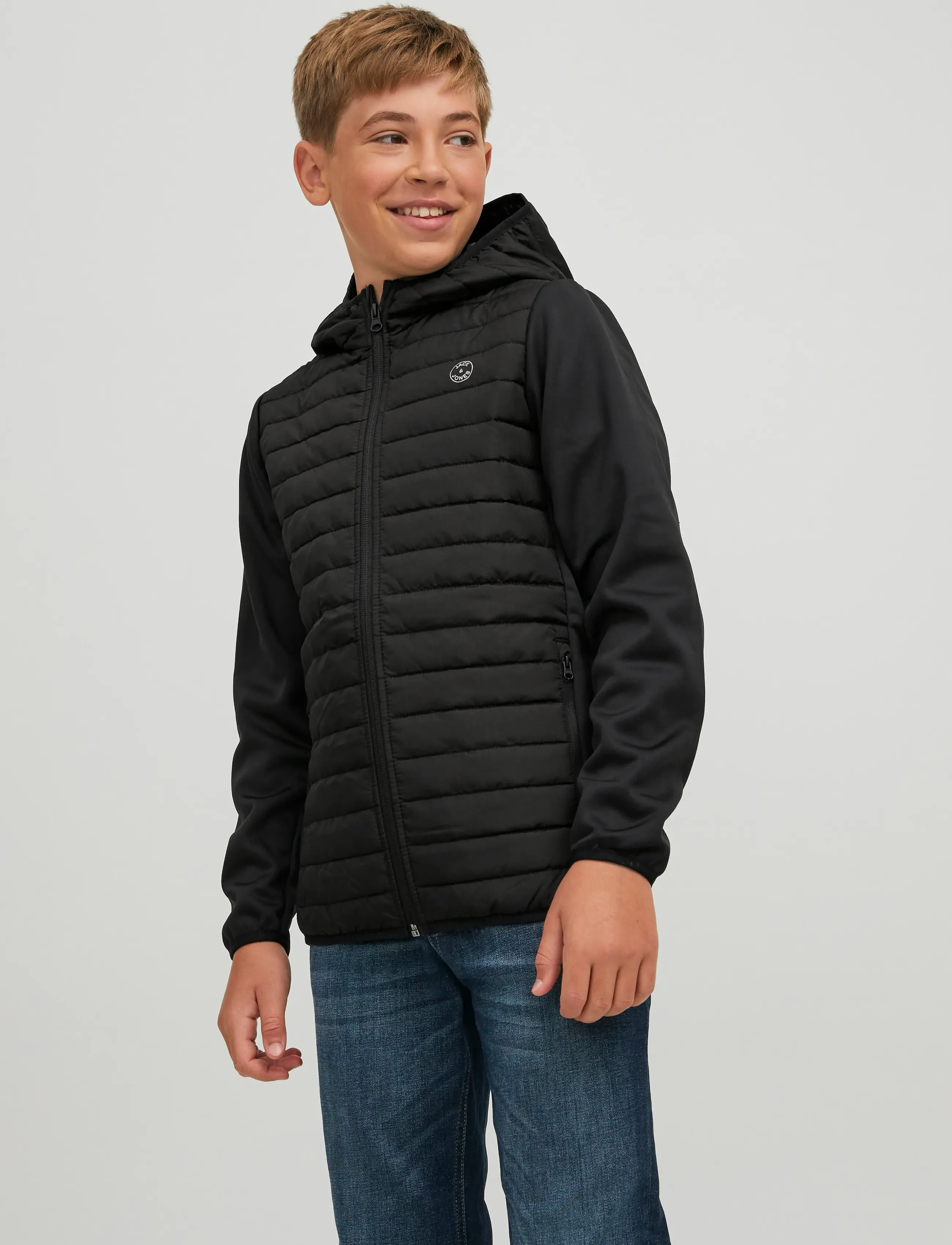 Jack & Jones Jjemulti Quilted Jacket Noos Jnr, Børn, Quiltet Jakke Med Hætte, Sort, Str: 164