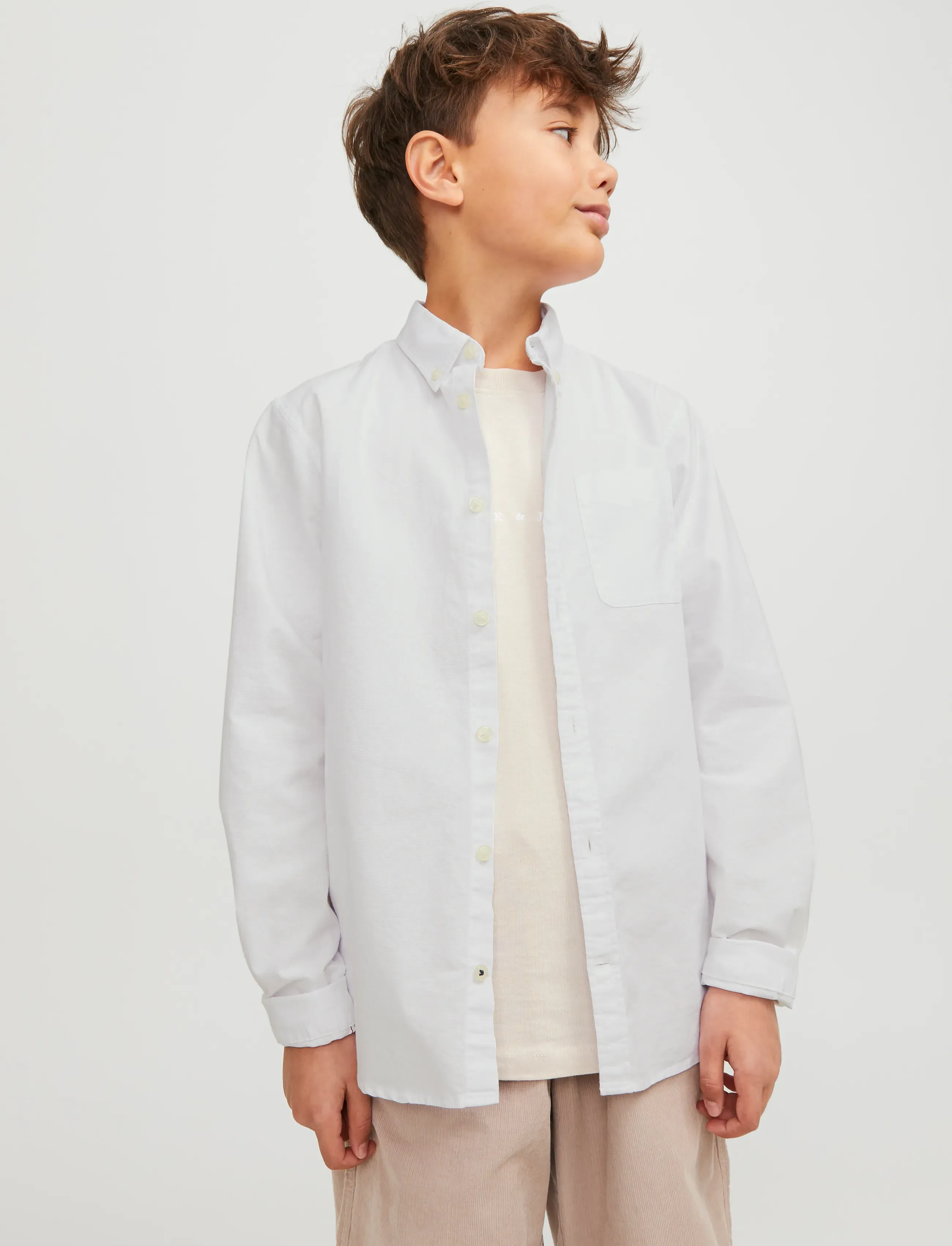 Jack & Jones Jjeoxford Shirt L/S Noos Jnr, 128, Oberteile, Weiß - Shirts, Kinder