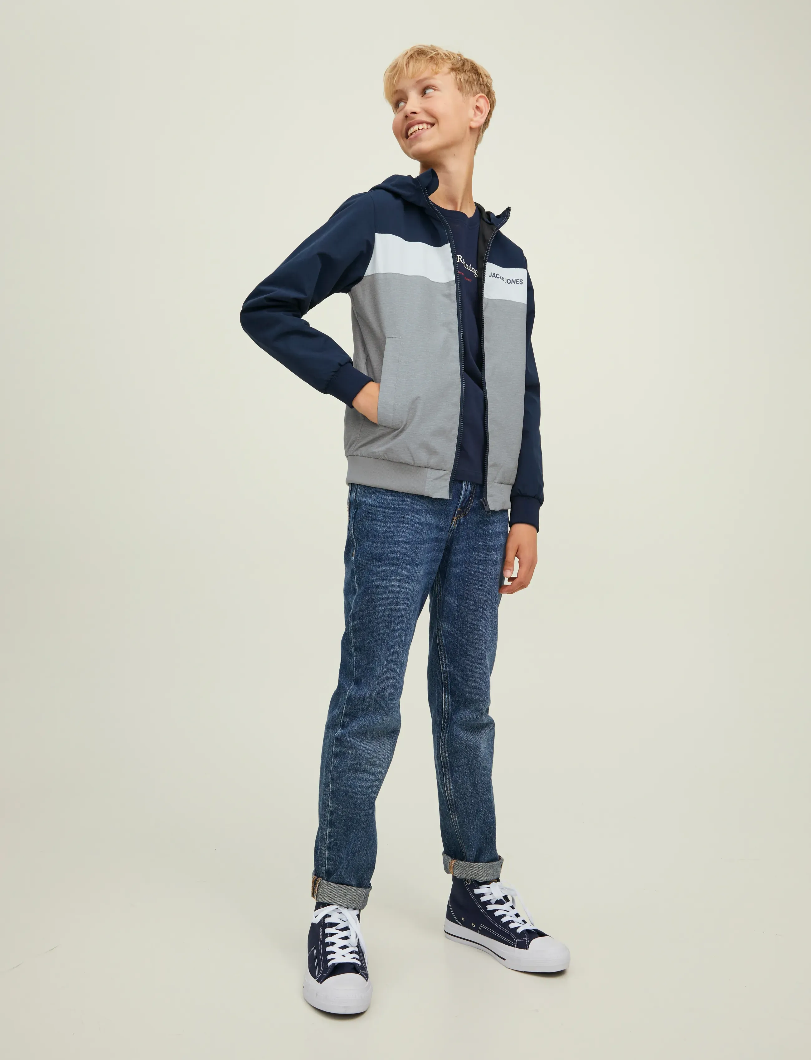 Jack & Jones - JJERUSH BLOCKING HOOD BOMBER NOOS JNR - windjacken - navy blazer - 4