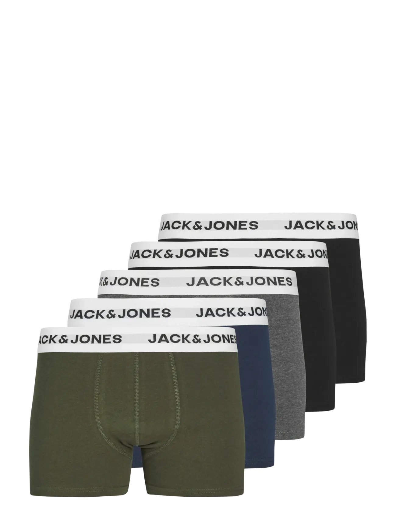 Jack & Jones JACBASIC WHITE WB TRUNKS 5 PACK NOOS JNR - Tøj - BLACK / khaki/green