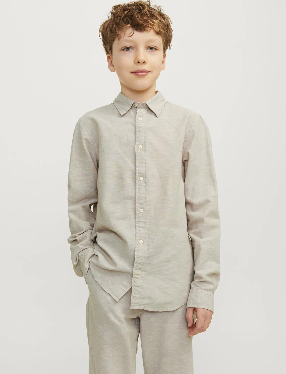 Jack & Jones - JJELINEN BLEND SHIRT LS SN JNR - pikkade varrukatega särgid - crockery - 0