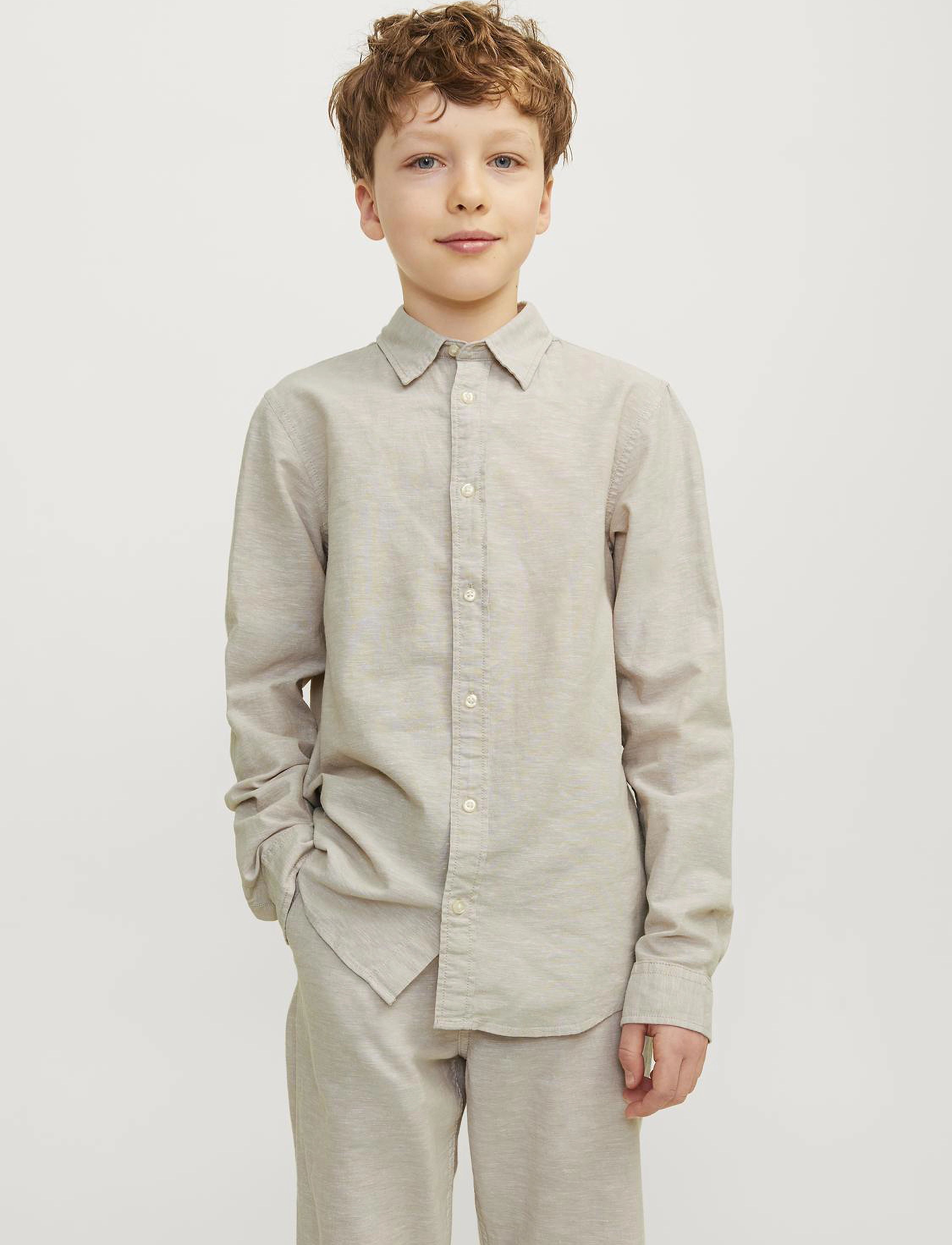 Jack & Jones - JJELINEN BLEND SHIRT LS SN JNR - crockery - 0