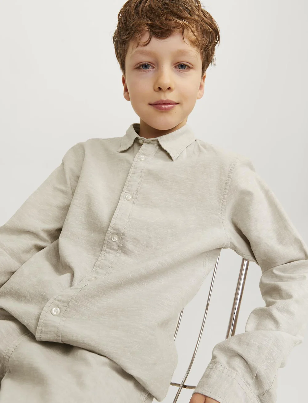 Jack & Jones - JJELINEN BLEND SHIRT LS SN JNR - pikkade varrukatega särgid - crockery - 4