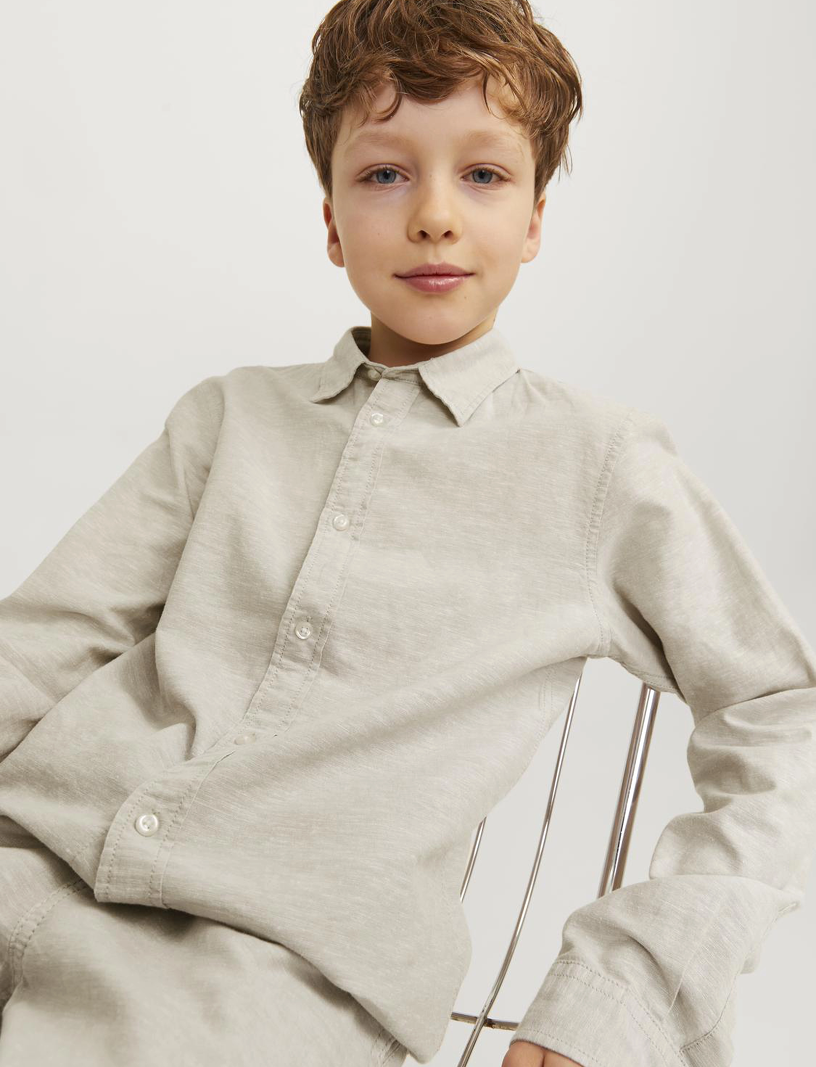Jack & Jones - JJELINEN BLEND SHIRT LS SN JNR - crockery - 4