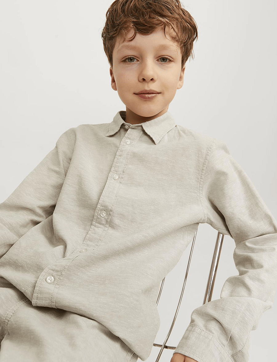 Jack & Jones - JJELINEN BLEND SHIRT LS SN JNR - crockery - 4