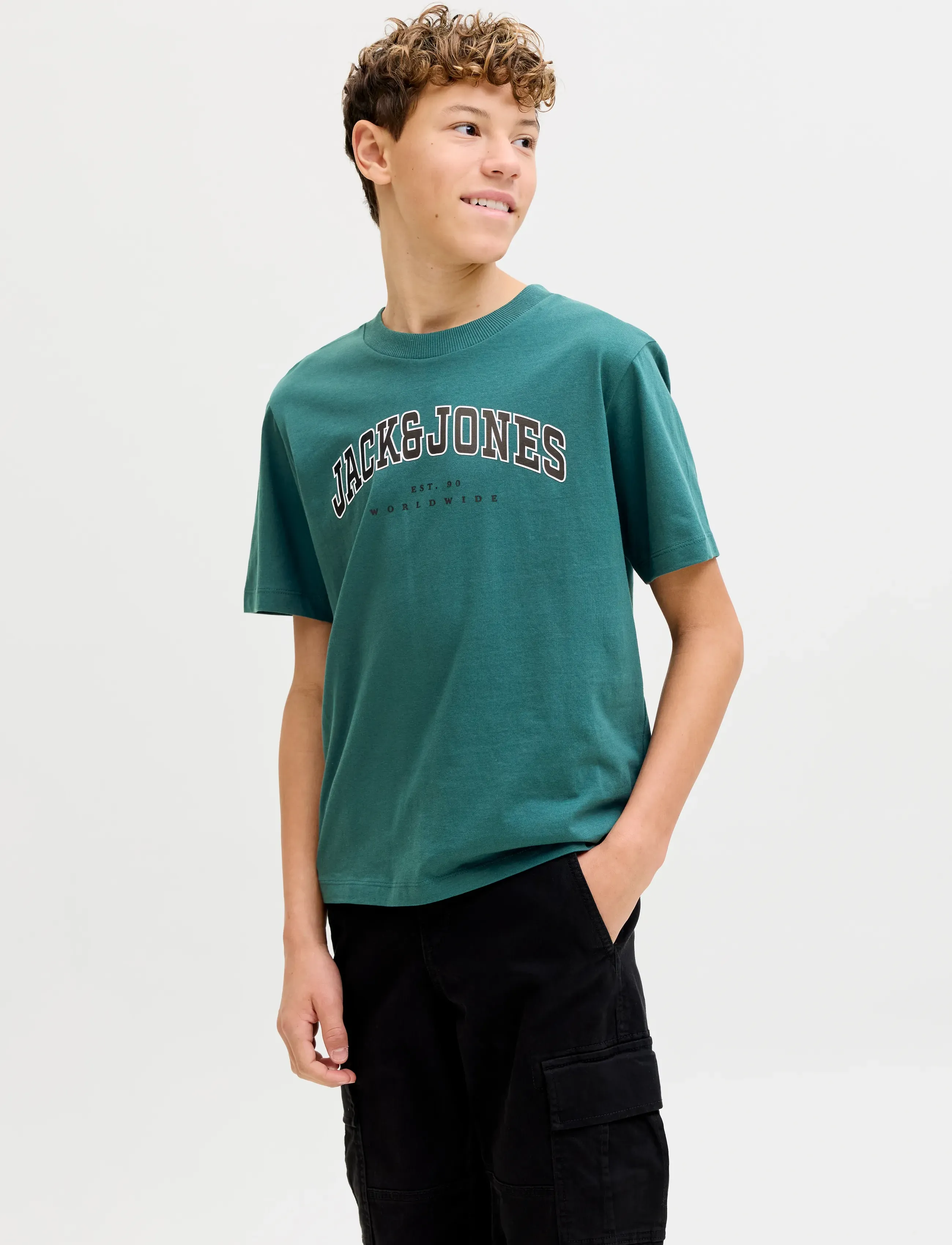 Jack & Jones JJECALEB VARSITY TEE SS O-NECK NOOS JNR - Topit ja T-paidat - ATLANTIC DEEP / khaki/green