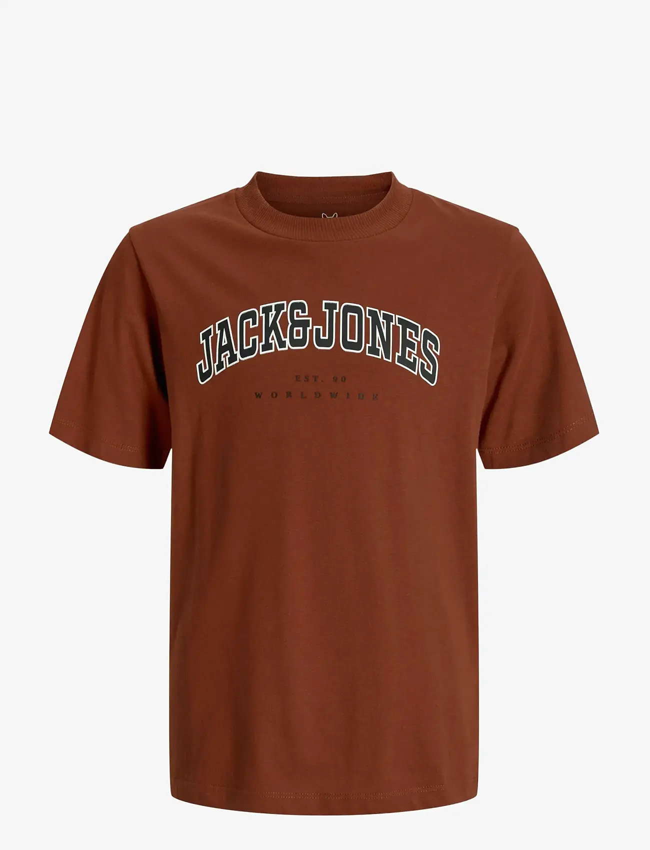 Jack & Jones - JJECALEB VARSITY TEE SS O-NECK NOOS JNR - short-sleeved t-shirts - burnt henna - 1