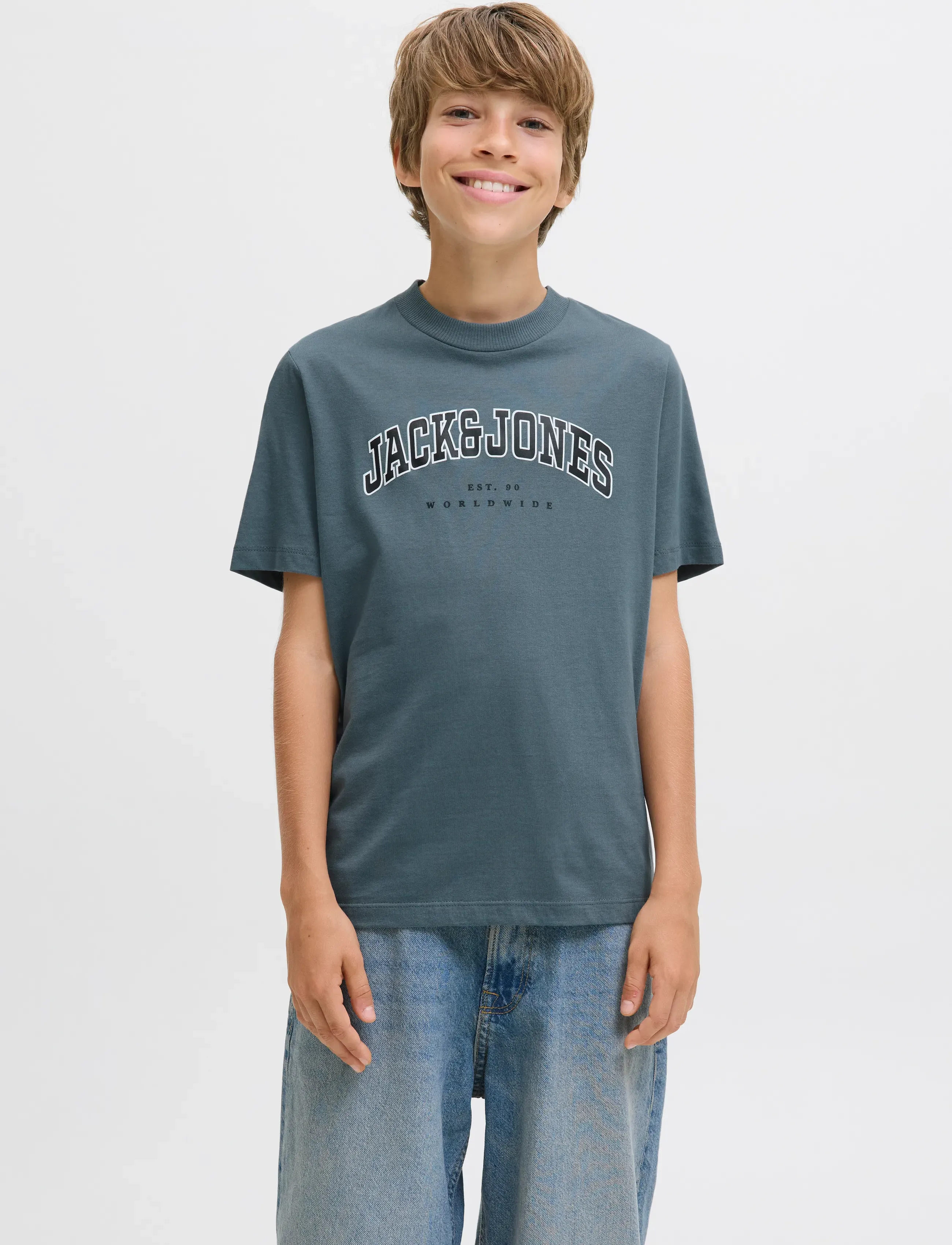 Jack & Jones JJECALEB VARSITY TEE SS O-NECK NOOS JNR - Topit ja T-paidat - STORMY WEATHER / green