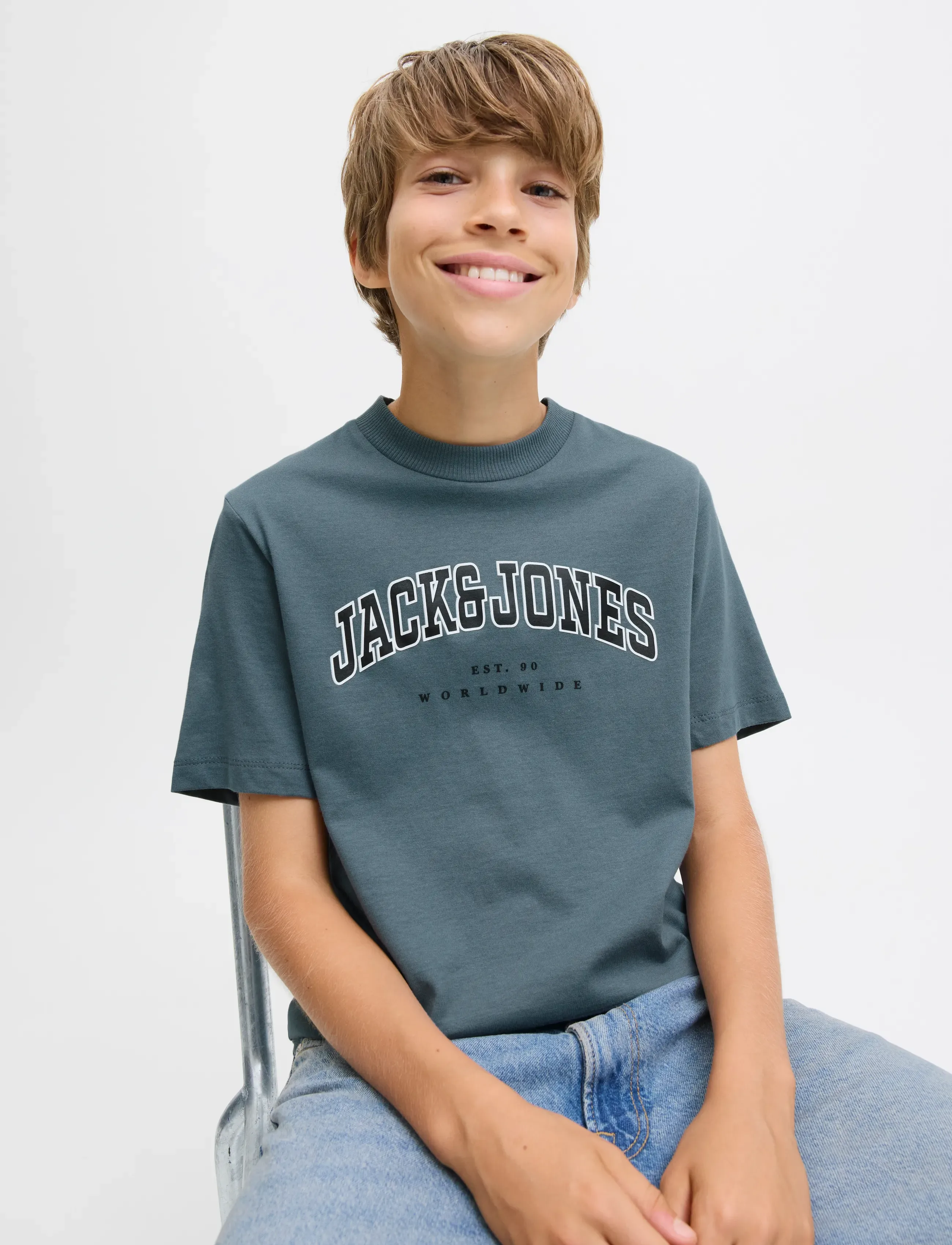 Jack & Jones - JJECALEB VARSITY TEE SS O-NECK NOOS JNR - kurzärmelige - stormy weather - 5