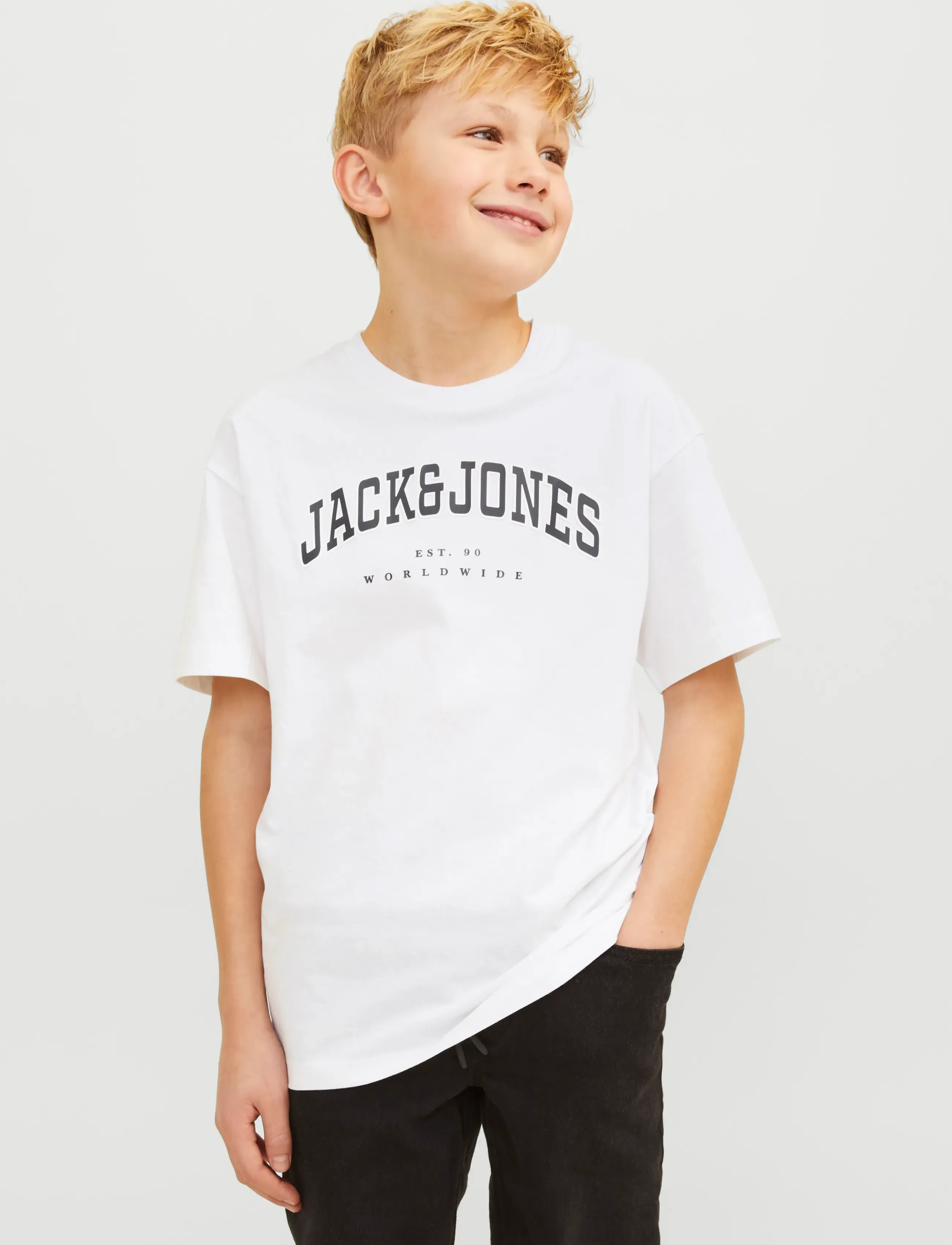 Jack & Jones Jjecaleb Varsity Tee Ss O-Neck Noos Jnr, Børn, Varsity T-shirt, Hvid, Str: 128