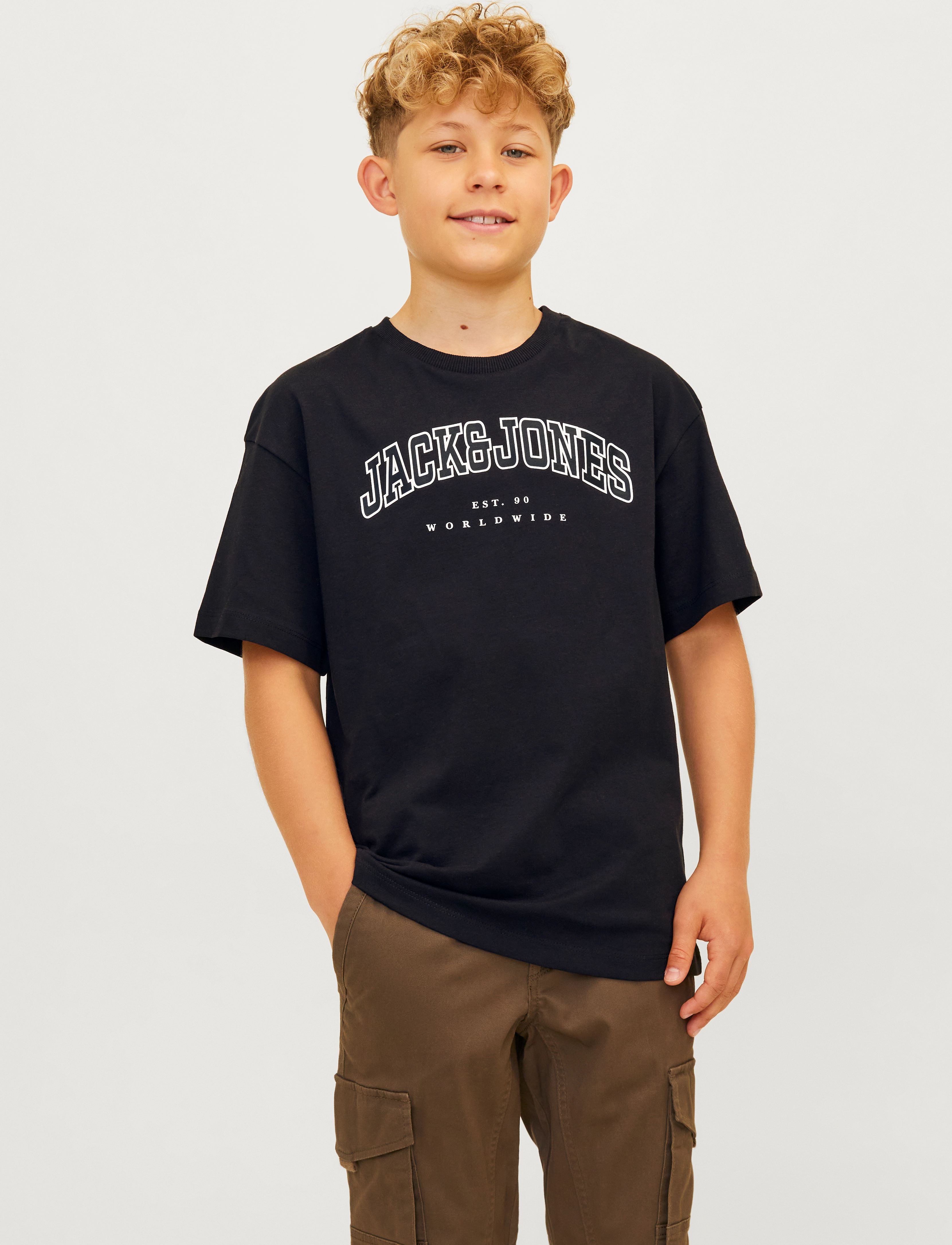 Jack & Jones Jjecaleb Varsity Tee Ss O-Neck Noos Mni, Børn, Varsity T-shirt, Sort, Str: 116