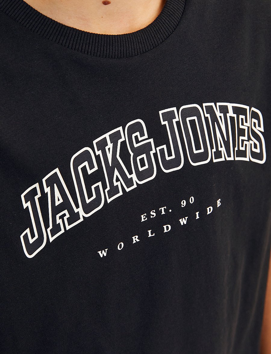 Jack & Jones - JJECALEB VARSITY TEE SS O-NECK NOOS MNI - kortærmede t-shirts - black - 4