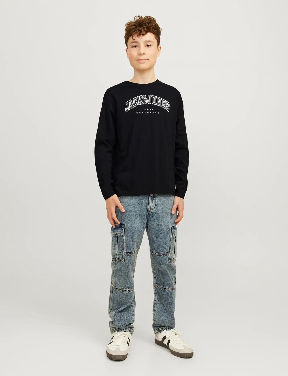 Jack & Jones - JJECALEB VARSITY TEE LS O-NECK JNR - long-sleeved t-shirts - black - 3
