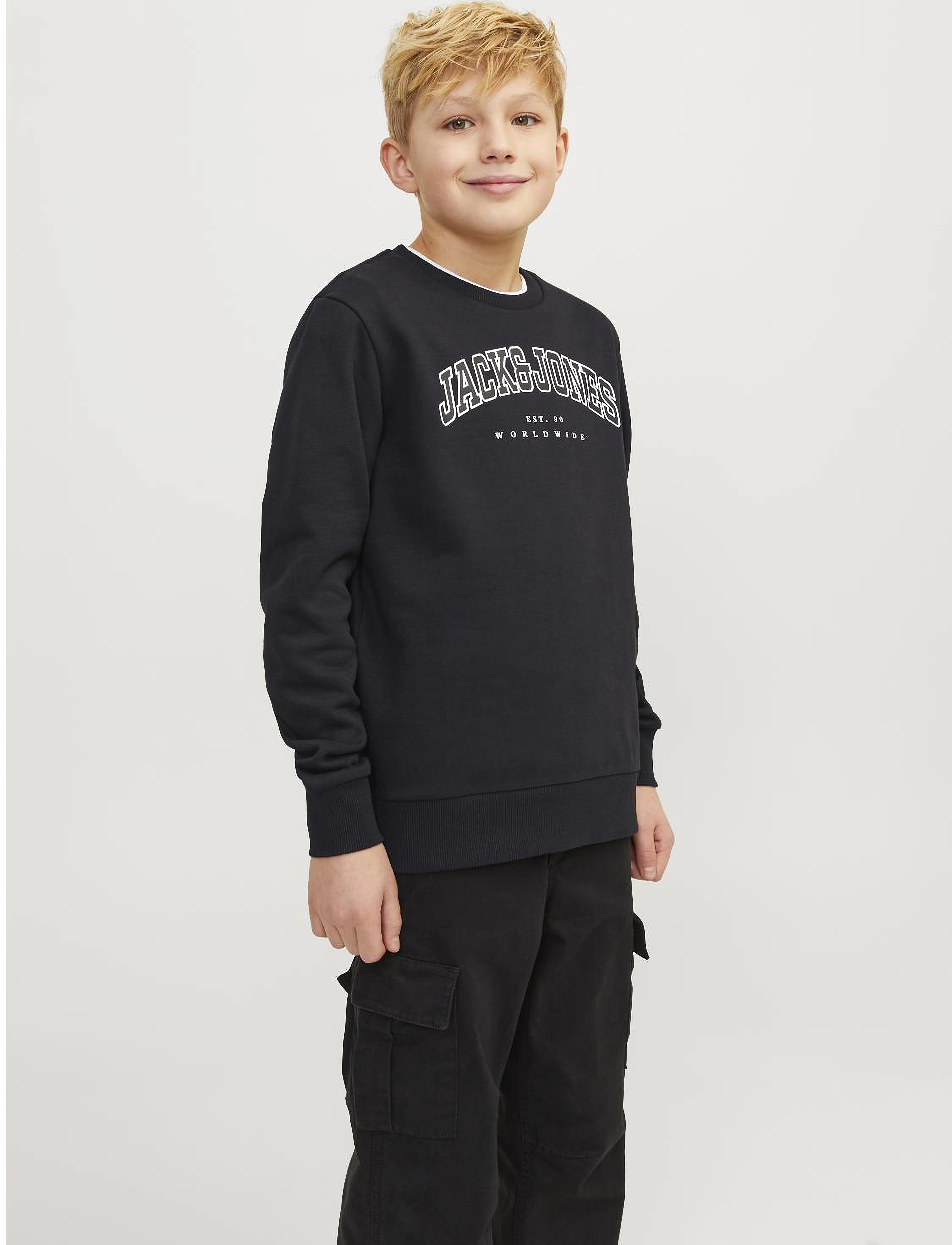 Jack & Jones Jjecaleb Varsity Sweat Crew Neck Sn Jnr, Børn, Varsity Rund Hals Sweatshirt, Sort, Str: 164