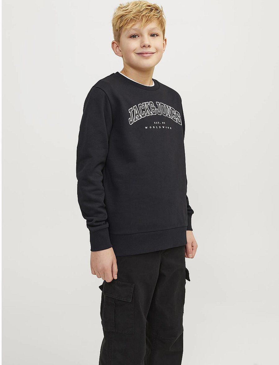 Jack & Jones - JJECALEB VARSITY SWEAT CREW NECK SN JNR - sweatshirts - black - 0
