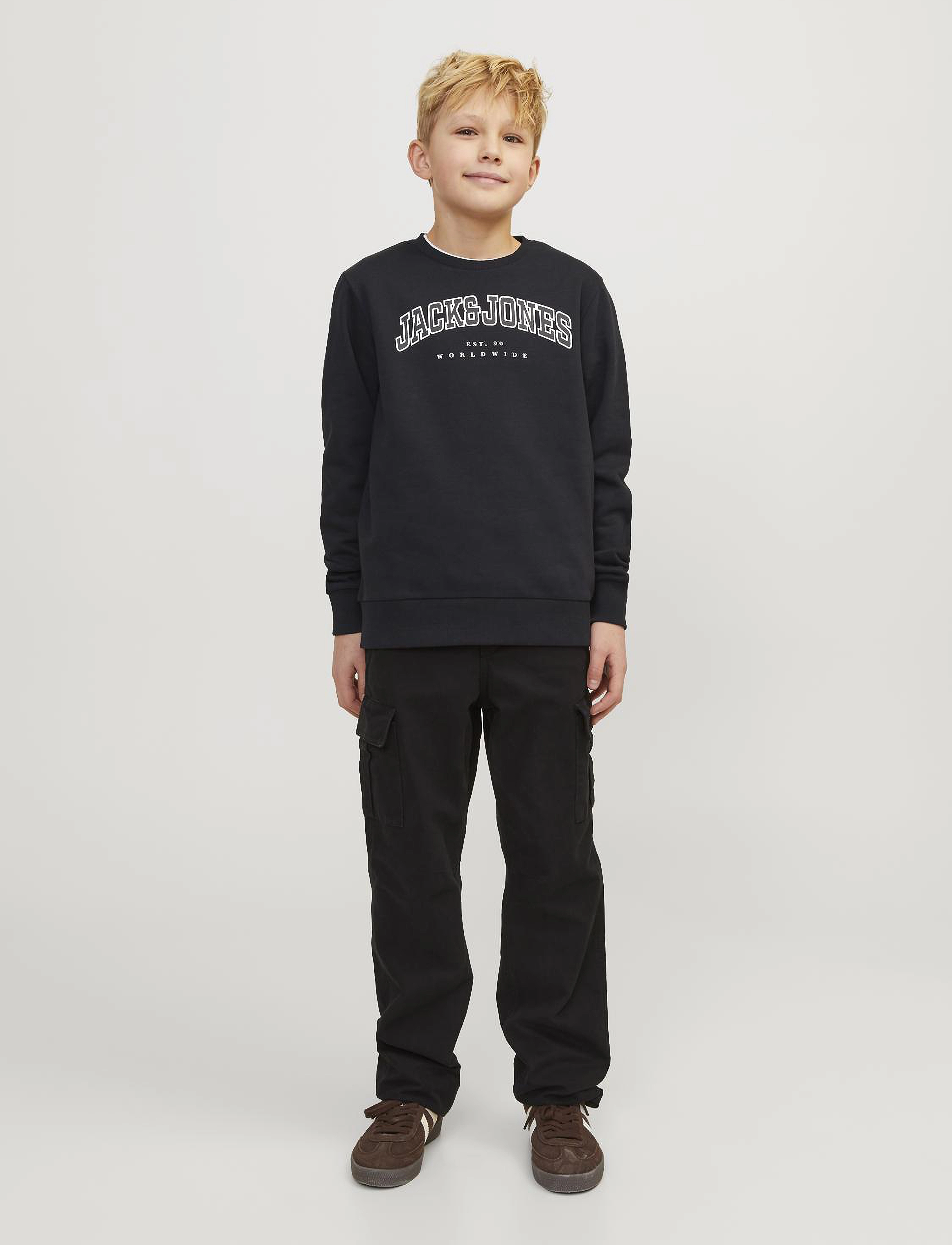 Jack & Jones - JJECALEB VARSITY SWEAT CREW NECK SN JNR - sweatshirts - black - 5