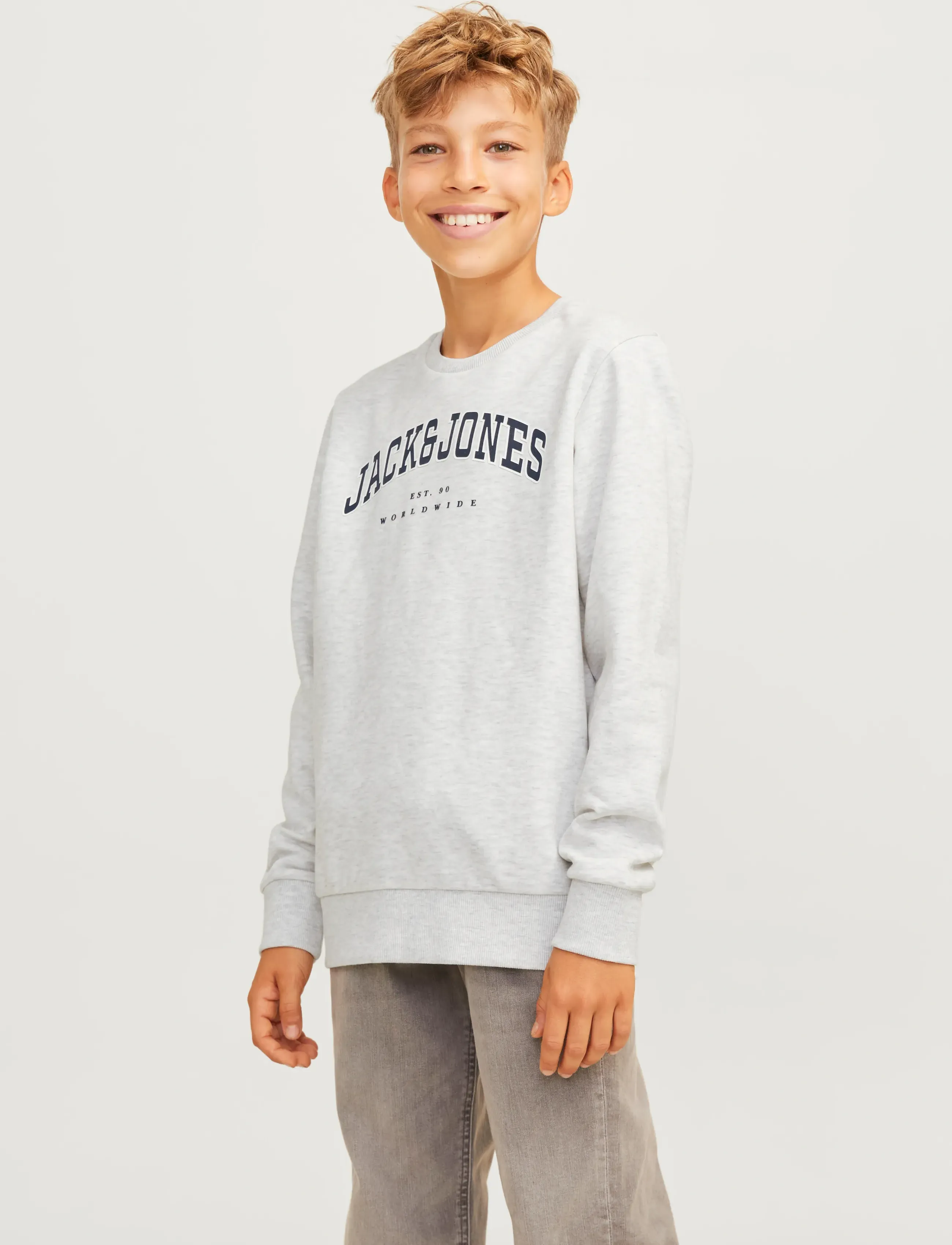 Jack & Jones - JJECALEB VARSITY SWEAT CREW NECK SN JNR - sweat-shirt - white melange - 0