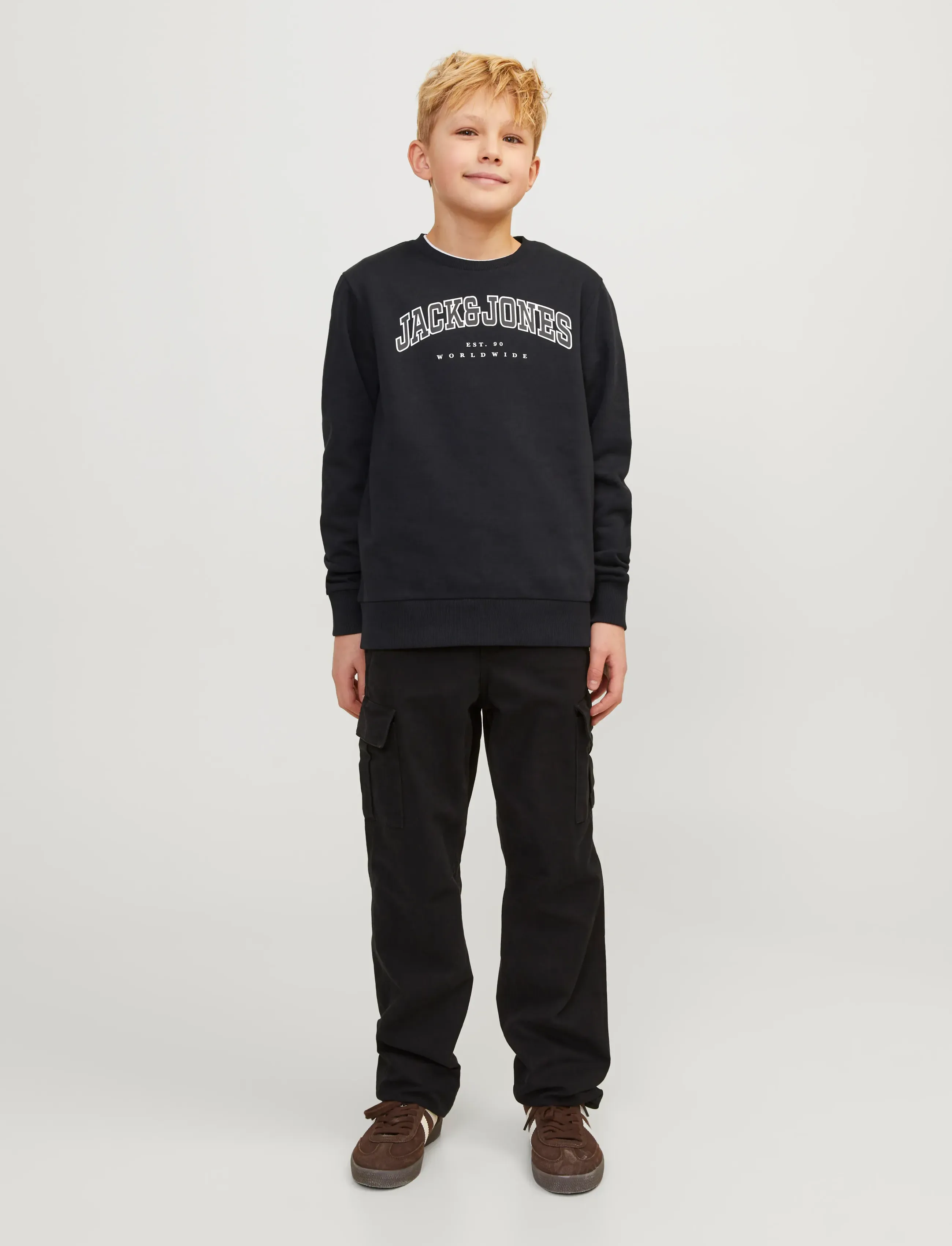 Jack & Jones Jjecaleb Varsity Sweat Crew Noos Mni, Børn, Varsity Sweatshirt, Sort, Str: 98