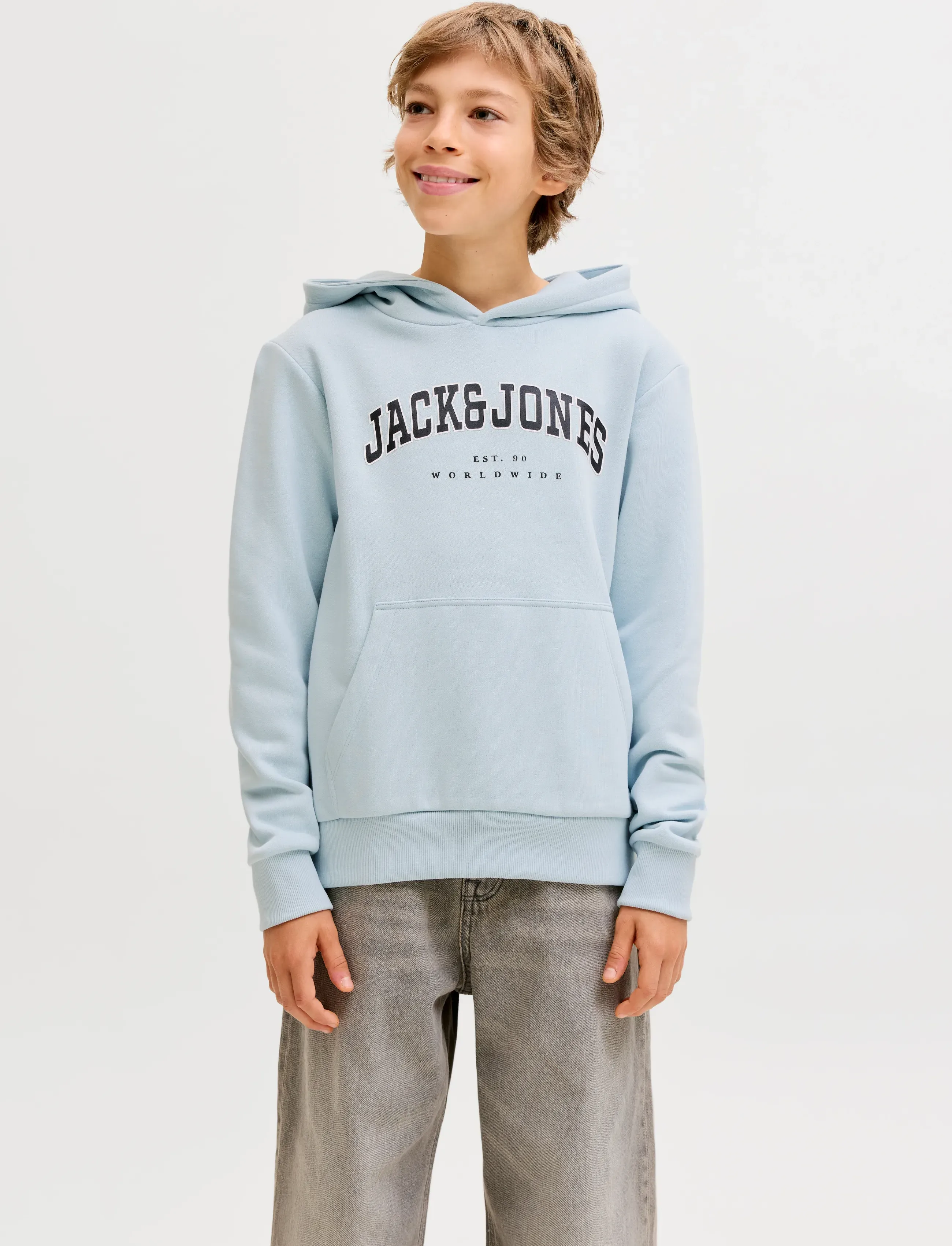Jack & Jones JJECALEB VARSITY SWEAT HOOD NOOS JNR - Överdelar - CELESTIAL BLUE / blue