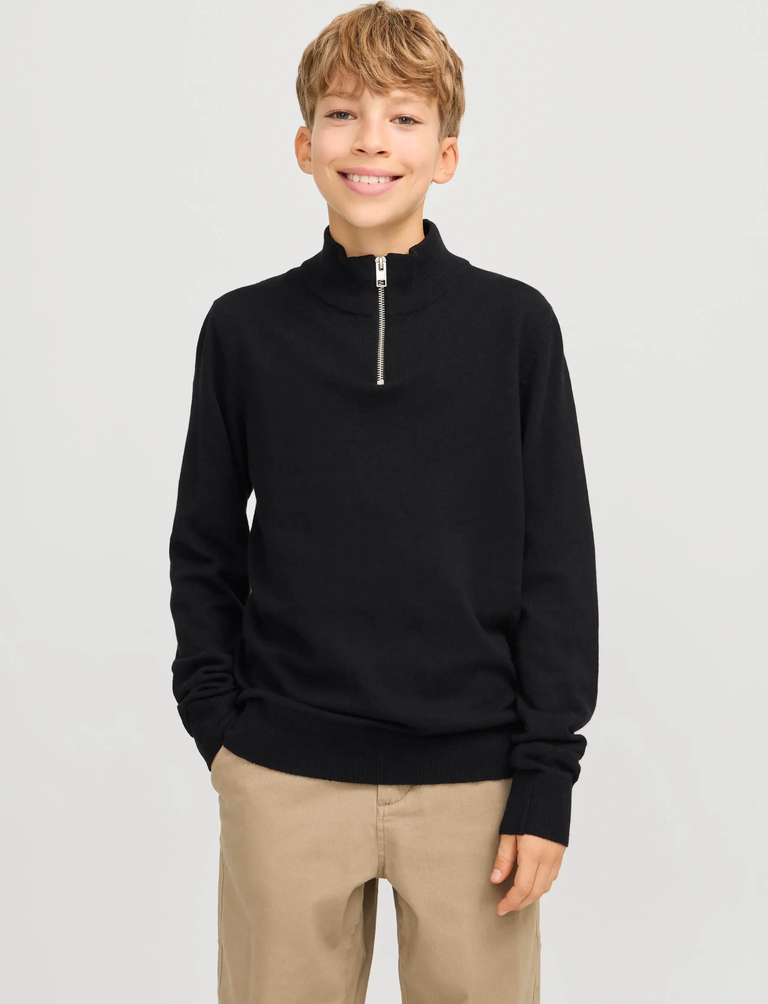 Jack & Jones JJEEMIL KNIT HALF ZIP NOOS JNR - Jumpers - BLACK / black