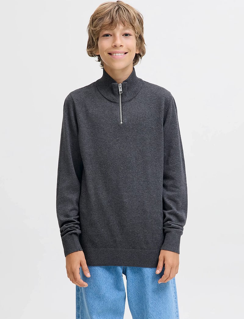 Jack & Jones - JJEEMIL KNIT HALF ZIP NOOS JNR - džemperiai - dark grey melange - 0