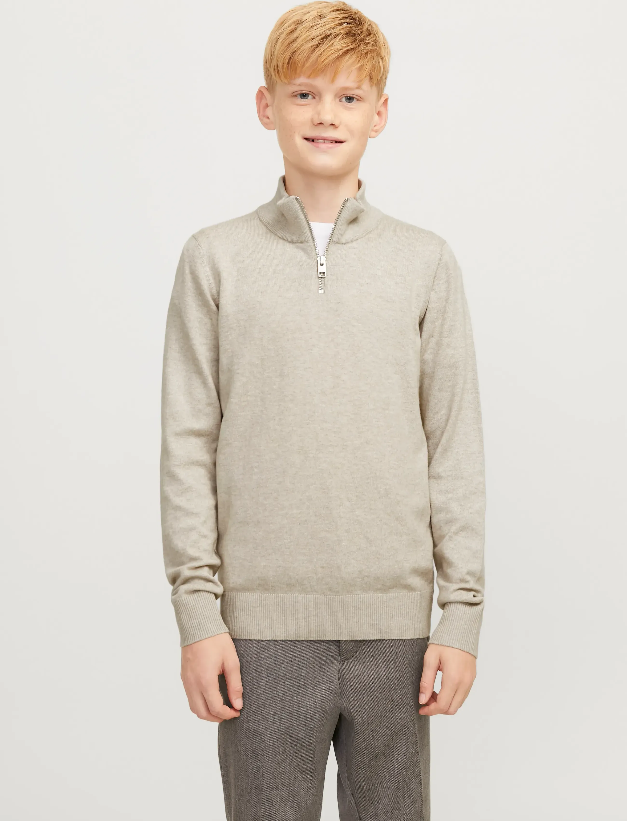 Jack & Jones JJEEMIL KNIT HALF ZIP NOOS JNR - Oberteile - OATMEAL / beige