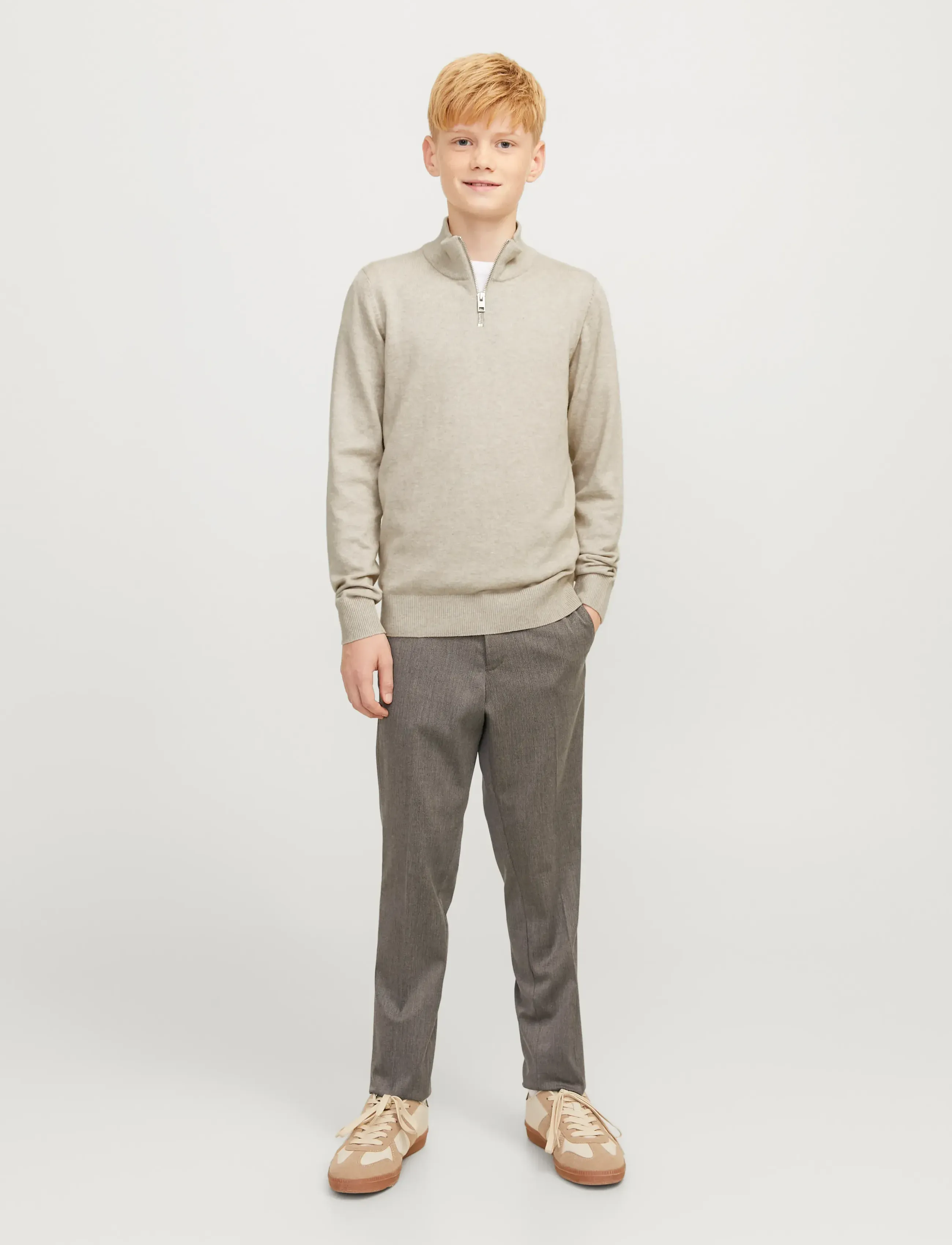 Jack & Jones - JJEEMIL KNIT HALF ZIP NOOS JNR - džemperiai - oatmeal - 4