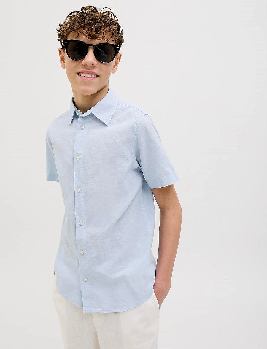 Jack & Jones - JJBREEZE LINEN BLEND SHIRT SS SN JNR - kurzärmlige hemden - chambray blue - 2
