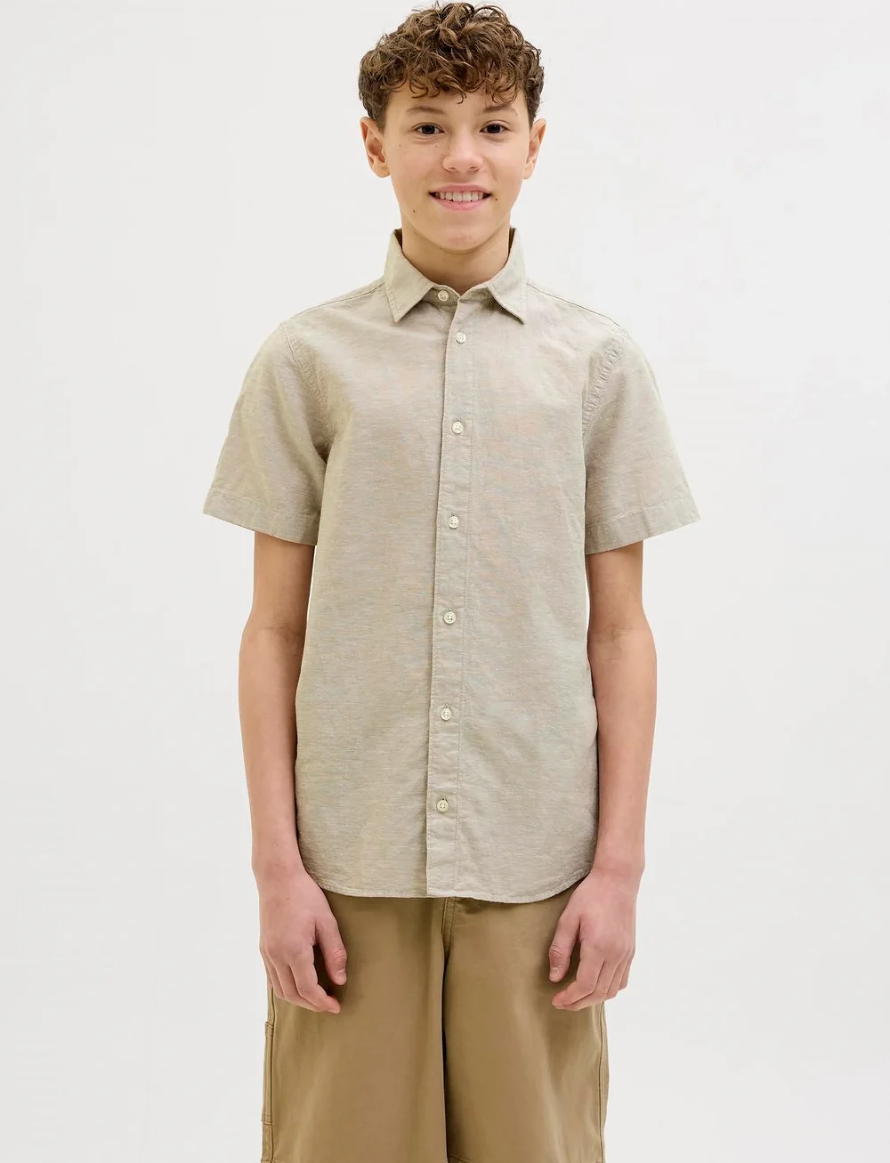 Jack & Jones - JJBREEZE LINEN BLEND SHIRT SS SN JNR - kurzärmlige hemden - crockery - 0
