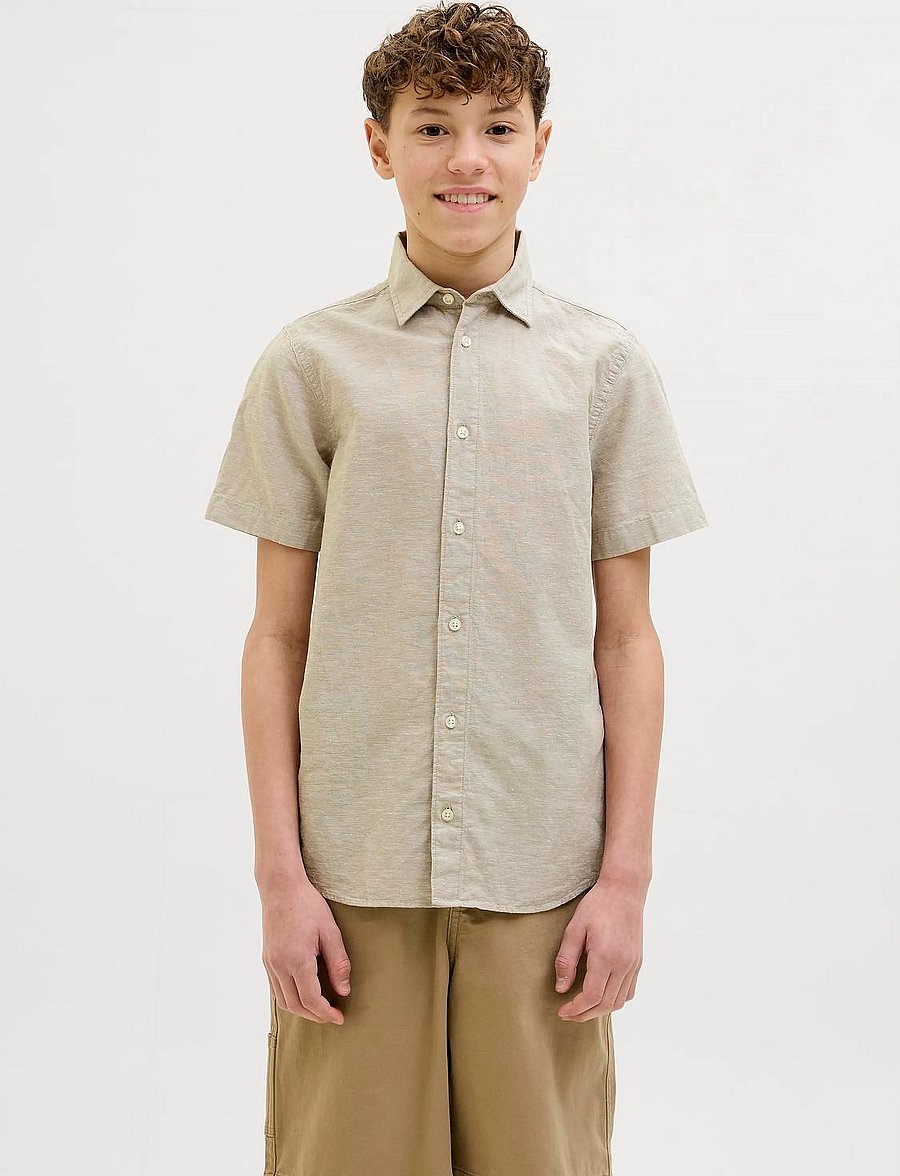Jack & Jones - JJBREEZE LINEN BLEND SHIRT SS SN JNR - kortärmade skjortor - crockery - 0