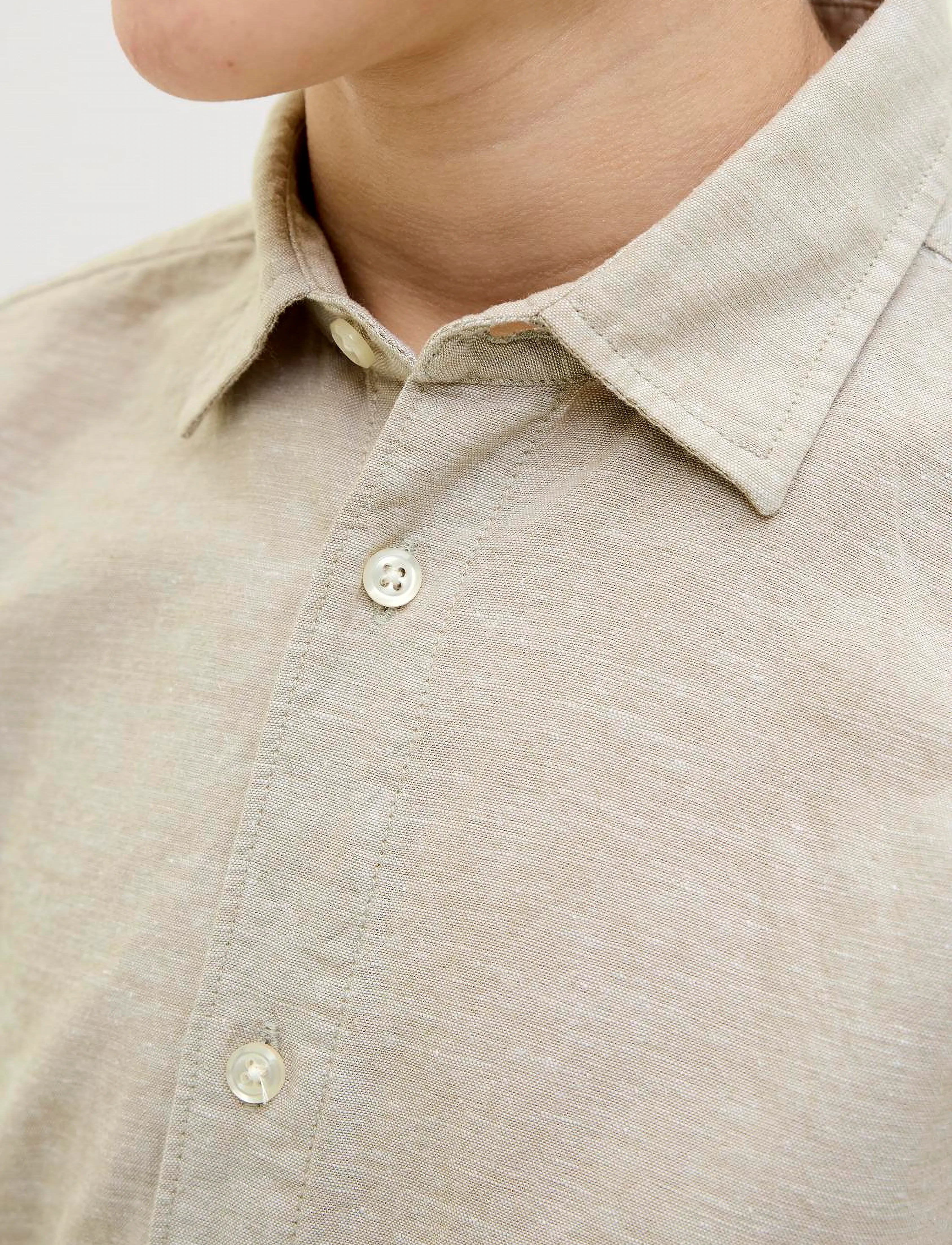 Jack & Jones - JJBREEZE LINEN BLEND SHIRT SS SN JNR - kortärmade skjortor - crockery - 2