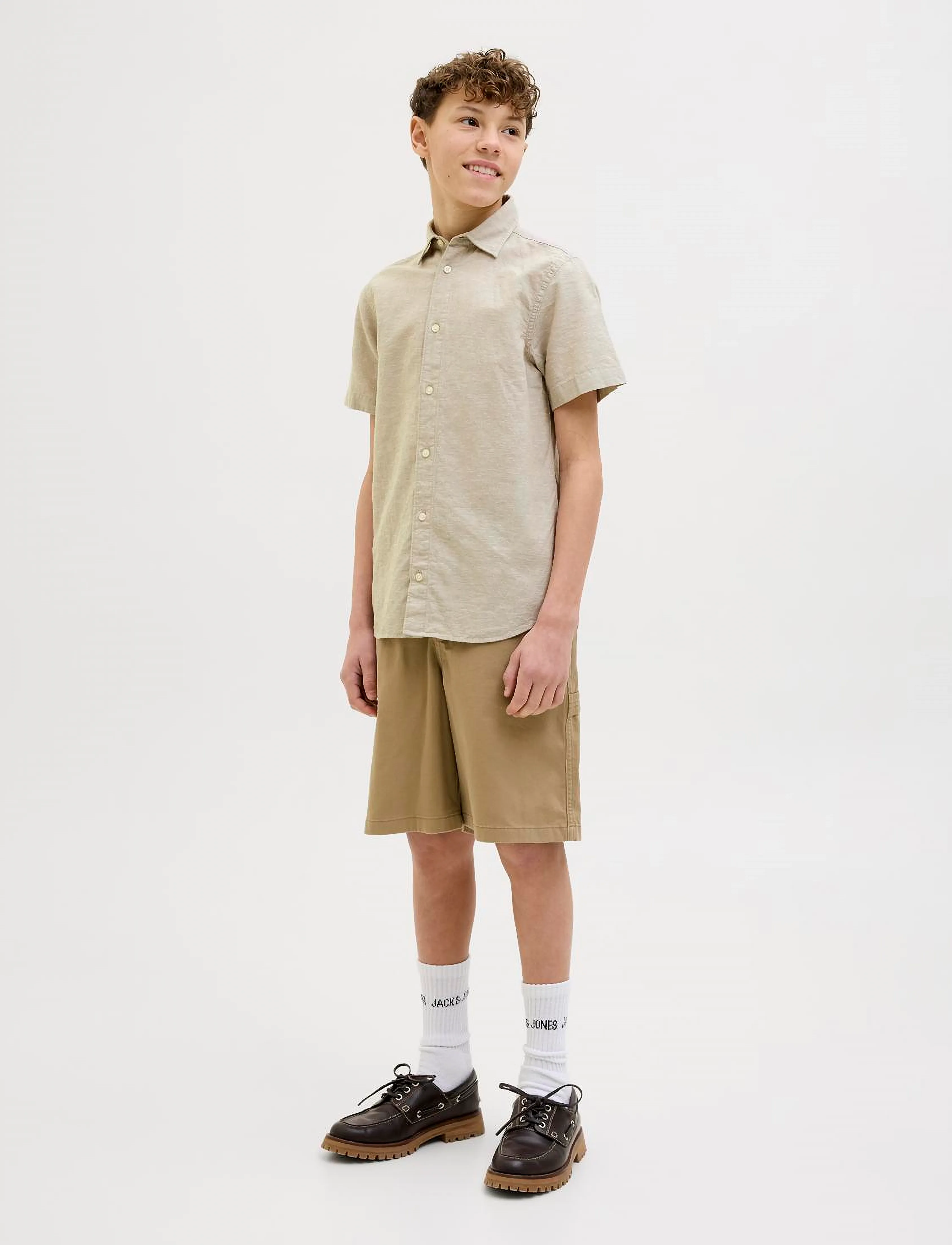 Jack & Jones - JJBREEZE LINEN BLEND SHIRT SS SN JNR - kortärmade skjortor - crockery - 3