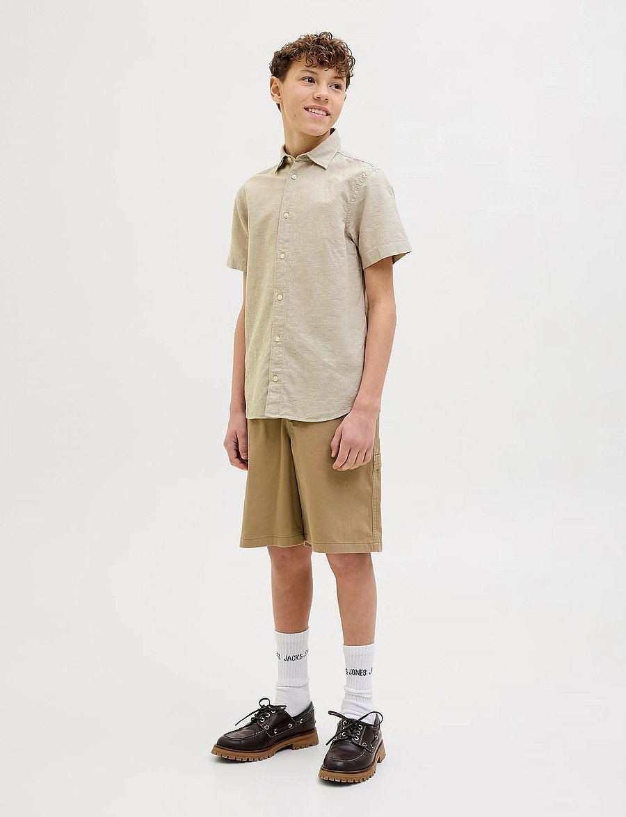 Jack & Jones - JJBREEZE LINEN BLEND SHIRT SS SN JNR - kortärmade skjortor - crockery - 3