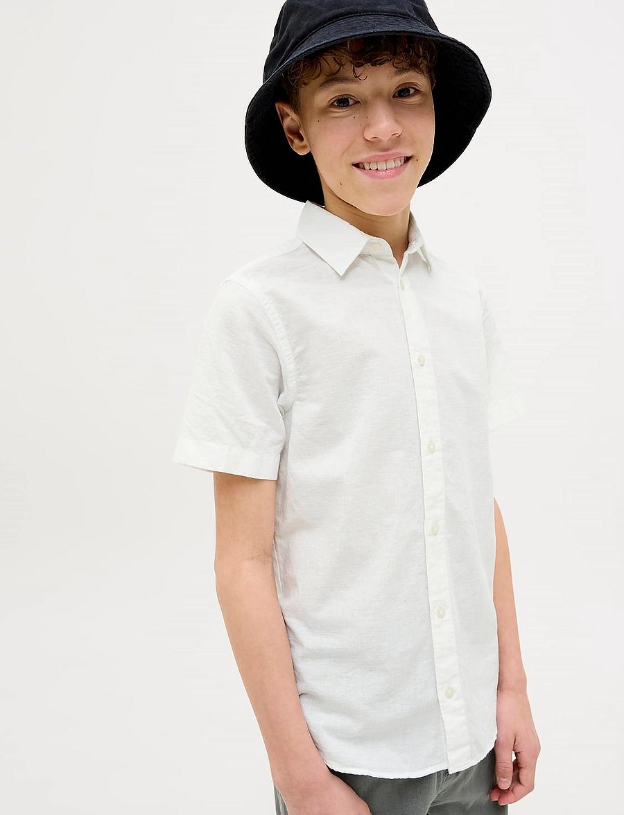 Jack & Jones - JJBREEZE LINEN BLEND SHIRT SS SN JNR - stutterma skyrtur - white - 2